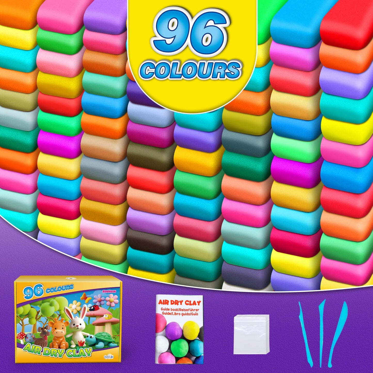 Magic Clay - Air Dry Clay 96 Colors, Modeling Clay for Kids with Tools, Soft & Ultra Light, Toys Gifts for Age 3 4 5 6 7 8+ Years Old Boys Girls Kids