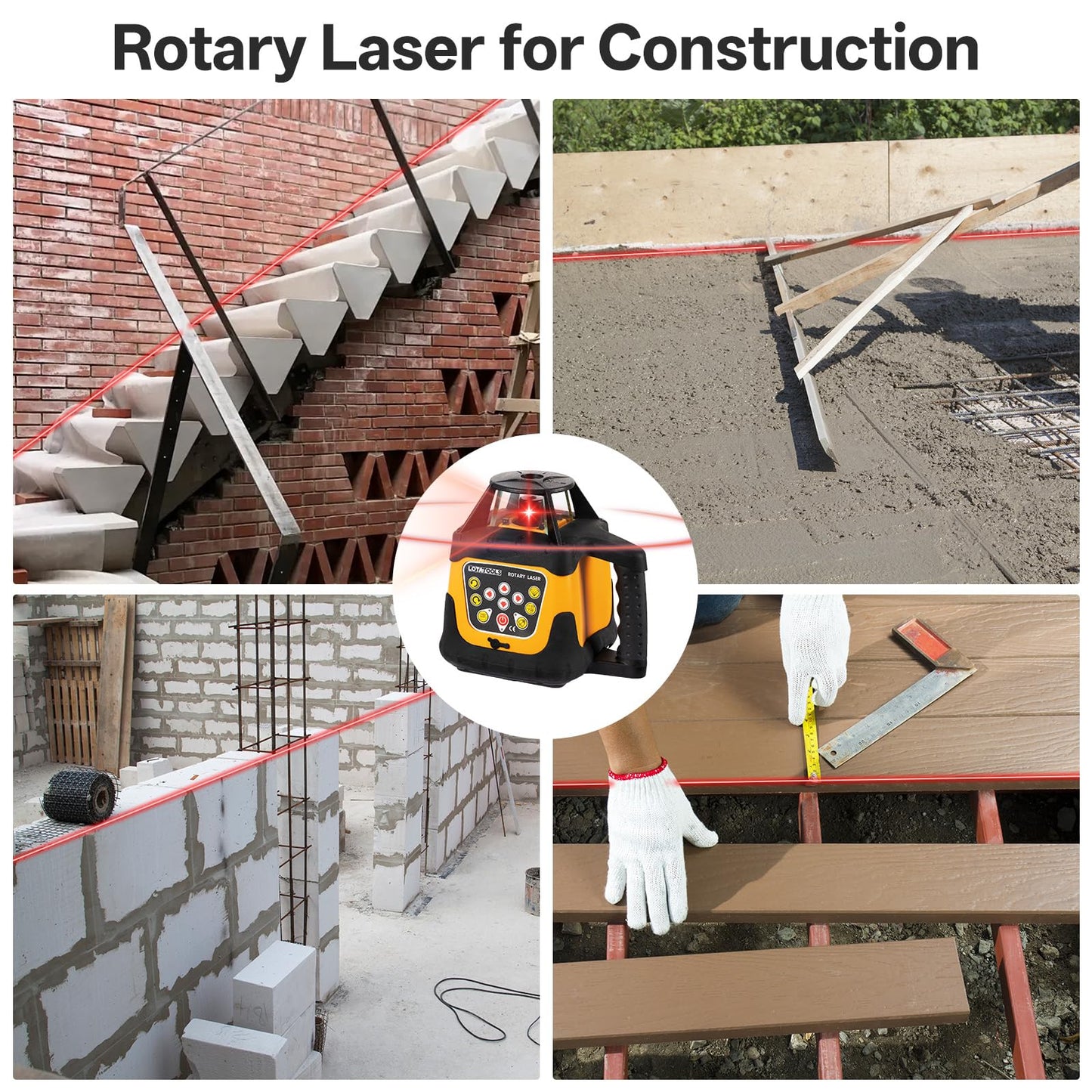 Self-Leveling Rotary Laser Level Kit, Class II ≤ 5 mW Red Laser, 2000 ft Range with Receiver, ±1/8" Accuracy at 100 ft, IP66 Waterproof, Includes Tripod & Grade Rod