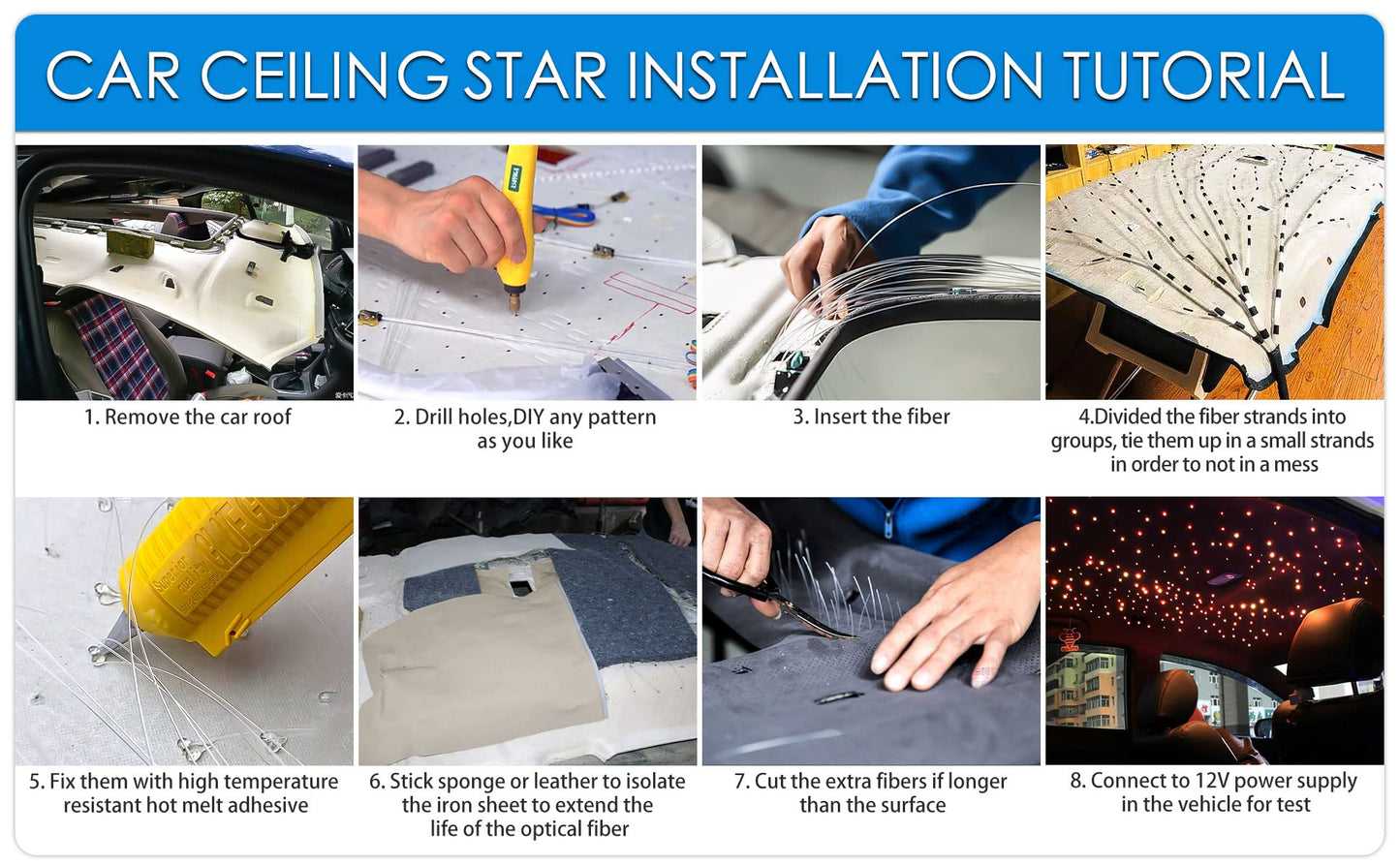 ATOKEE 16W Twinkle 650pcs Starlight Headliner Kit, 0.03in 13.1ft Fiber Strands Small Size Star Lights for Car Roof with Remote Control/Bluetooth APP