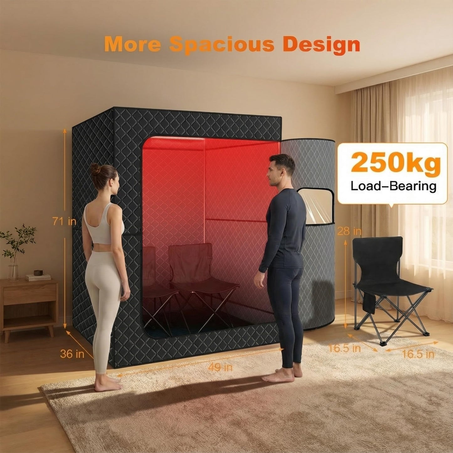 WELLEVER 2 Person Sauna Box for Home, Protable Steam Sauna Tent with 660nm Red Light Therapy, 5-Layer Waterproof, Compact and Easy Storage, Infrared Saunas for Relaxation, 5.9' x 4.1' x 3.0'