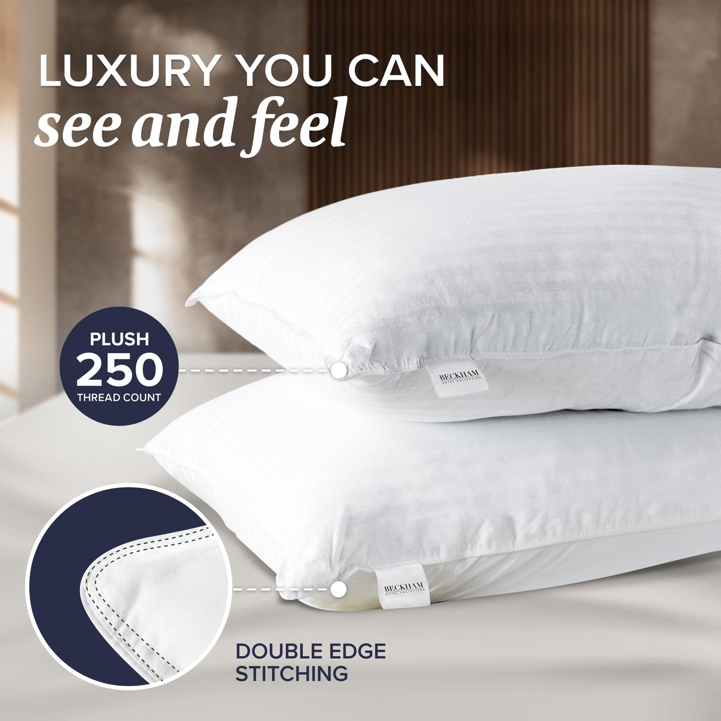 Beckham Hotel Collection Down Alternative Pillows & Cotton Sheets 4 Piece Set, 16" Deep Pocket, 2 Open End Pillowcases, Queen, Gray