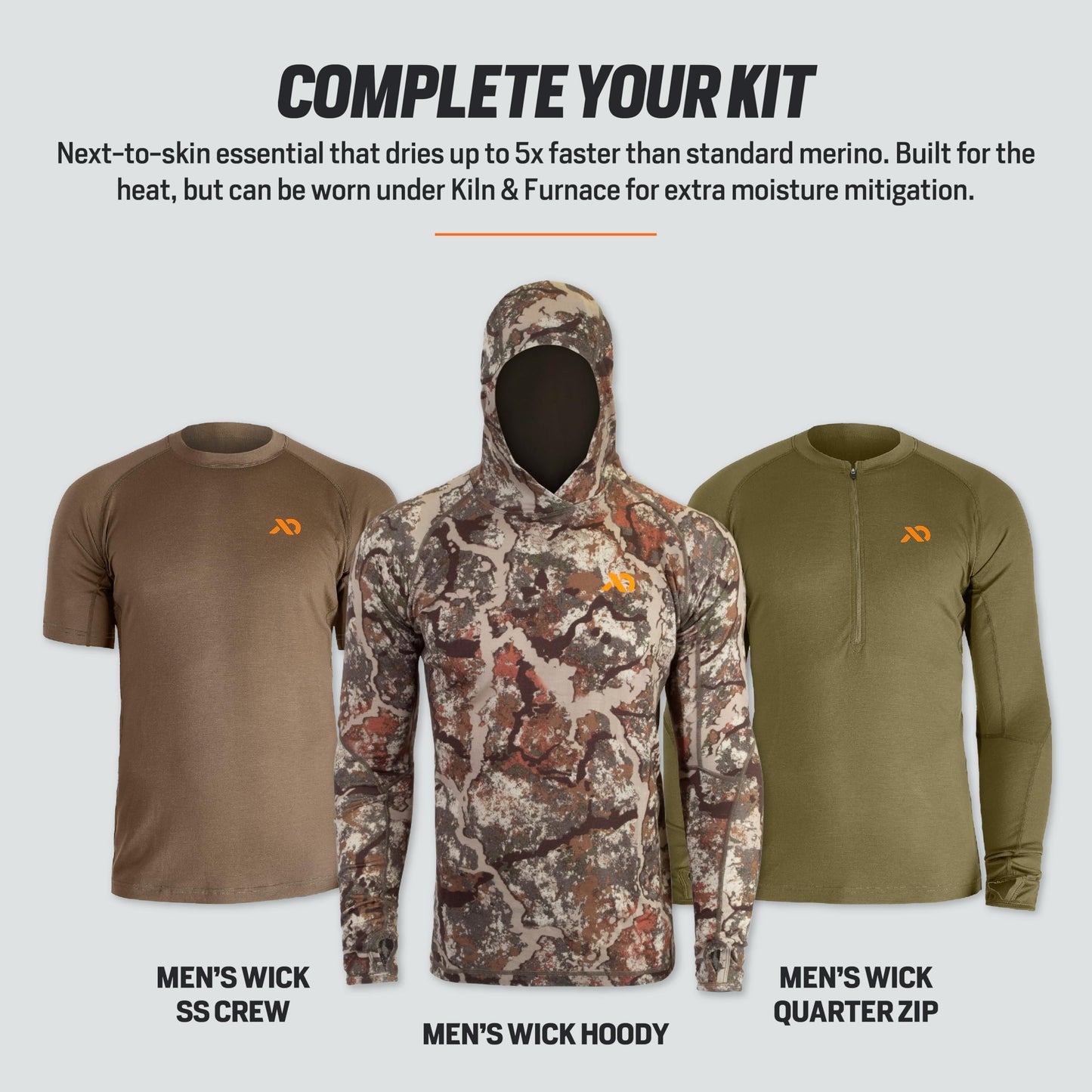 First Lite Men's Wick Long Sleeve Crew - Merino Wool Camo Hunting Base Layer, UV Protection Moisture Management Shirt, Conifer, Medium