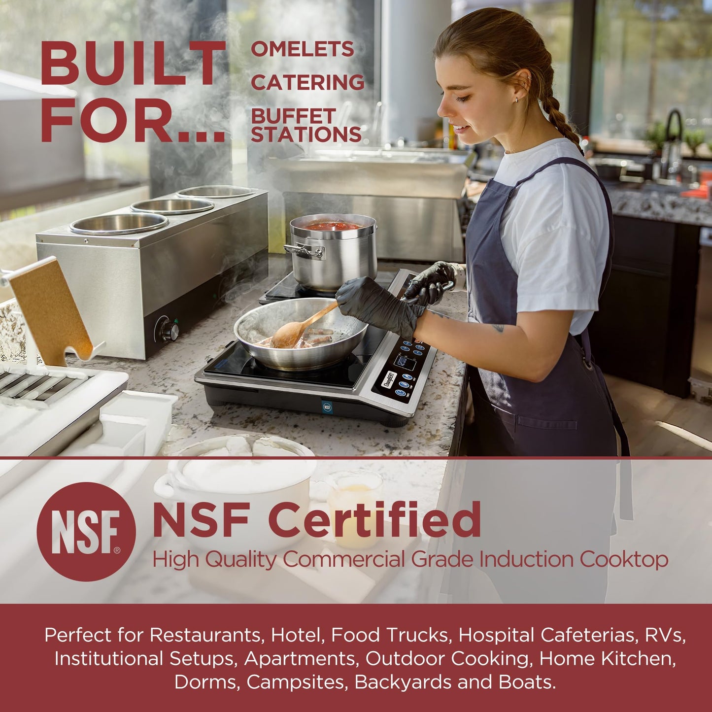 ChangBERT Induction Cooktop NSF Certified Professional Chef Edition Stove, 1800W Commericial Induction Burner with Schott Glass, Large Heating Coil Electric Hot Plate for Restaurant Hotel Food Station