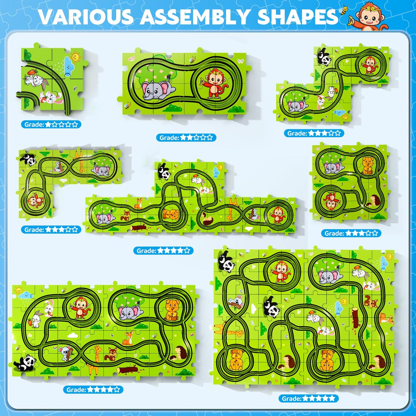 Beby Buty 48PCS Puzzle Race Track Car Set Toys for Kids Boys, Floor Puzzle Car Tracks for Boys Ages 3-5 4-6, Toddler Toys Gifts for 3 4 5 Year Old Kids, Ideal 3 4 5 6 Year Old Birthday Gifts