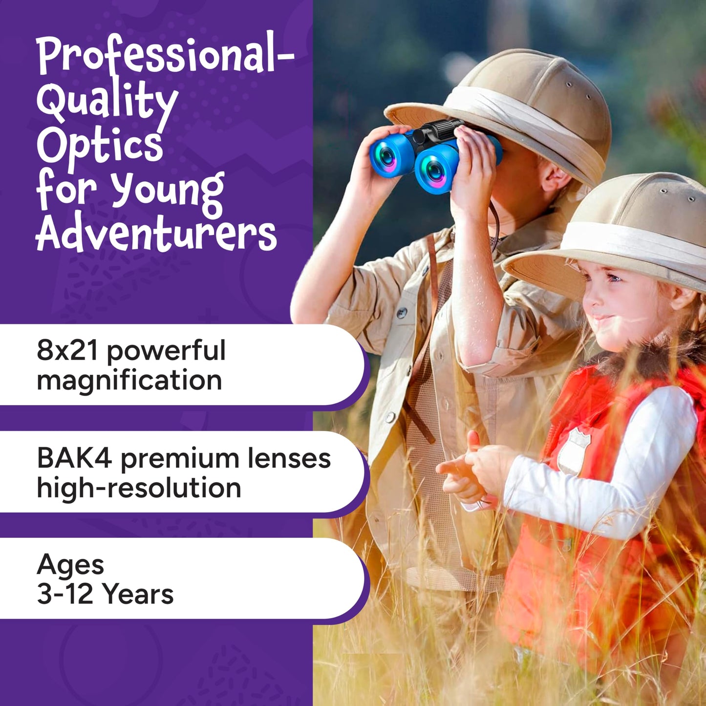 Think Peak Blue Binoculars Science Toy for Kids Ages 3-12 Years - Real Compact Outdoor Adventure & STEM Educational Nature Hiking Explorer for Bird Watching, Camping Children’s Birthday Gift