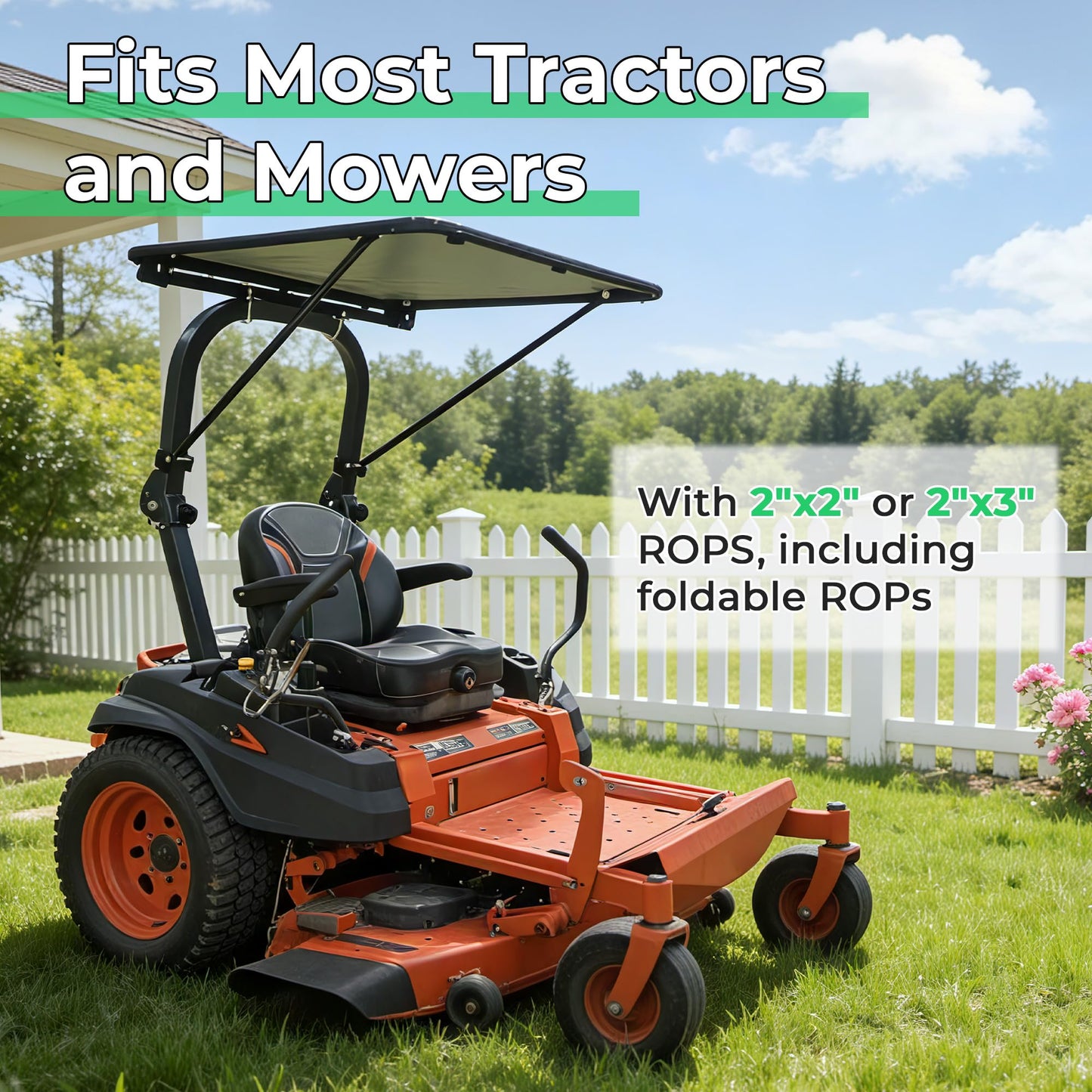 JL JiveLum Universal Tractor Canopy Compatible with ROPS – UV Resistant Sunshade Fit for Compact Tractors, Riding Mowers, Zero Turn Mowers & Lawn Tractors, Easy Install