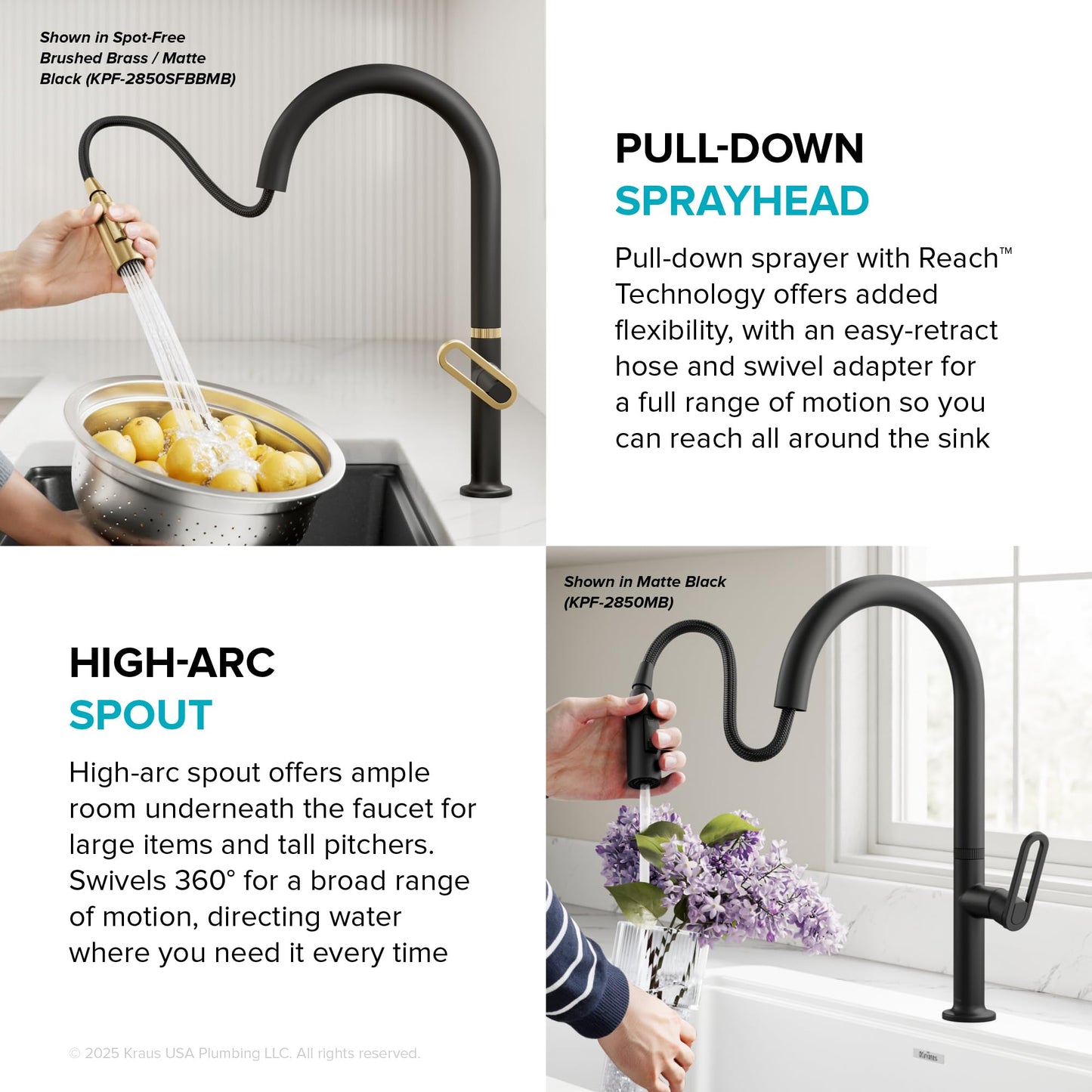 KRAUS Vetra 2-Function Single Handle Pull Down Kitchen Faucet in Spot-Free Stainless Steel, KPF-2850SFS