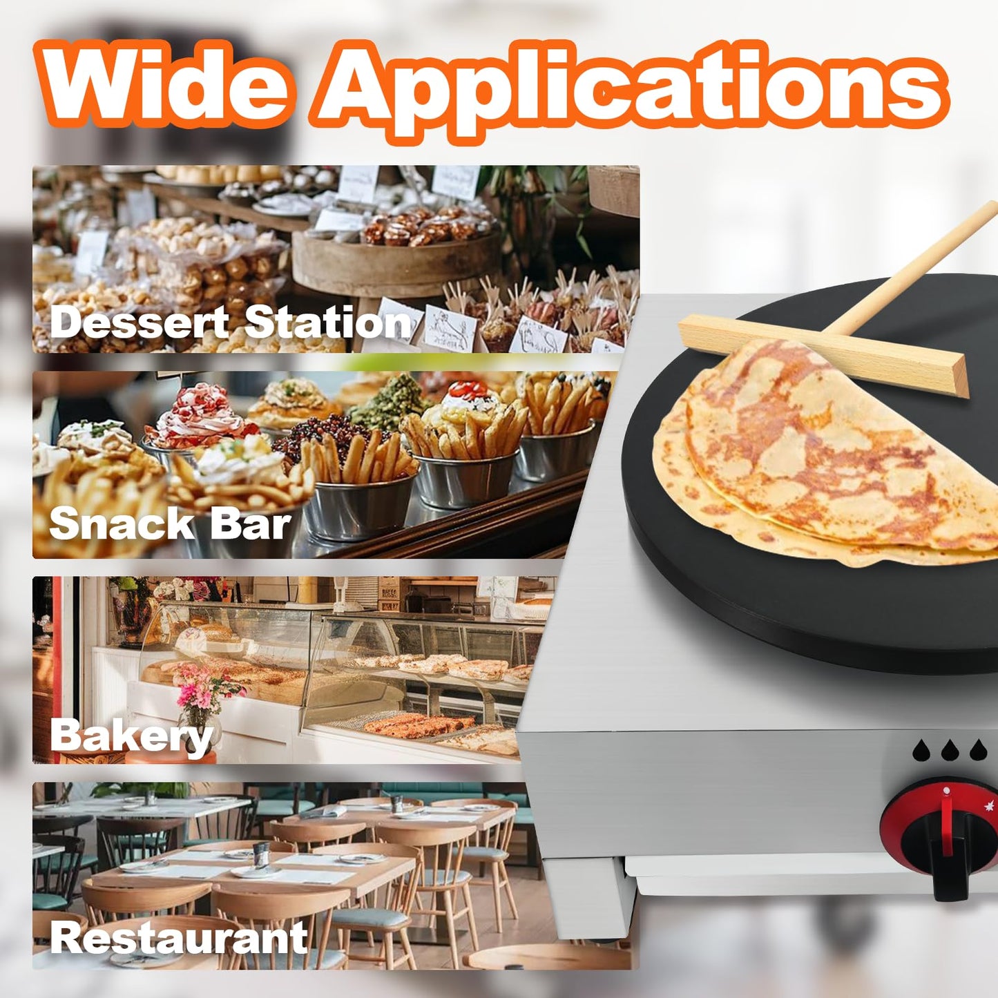 XXUNYNUIN Commercial Gas Crepe Maker 16-Inch Crepe Machine Adjustable Temperature Control Nonstick Stainless Steel Pancake Griddle Machine for Kitchen