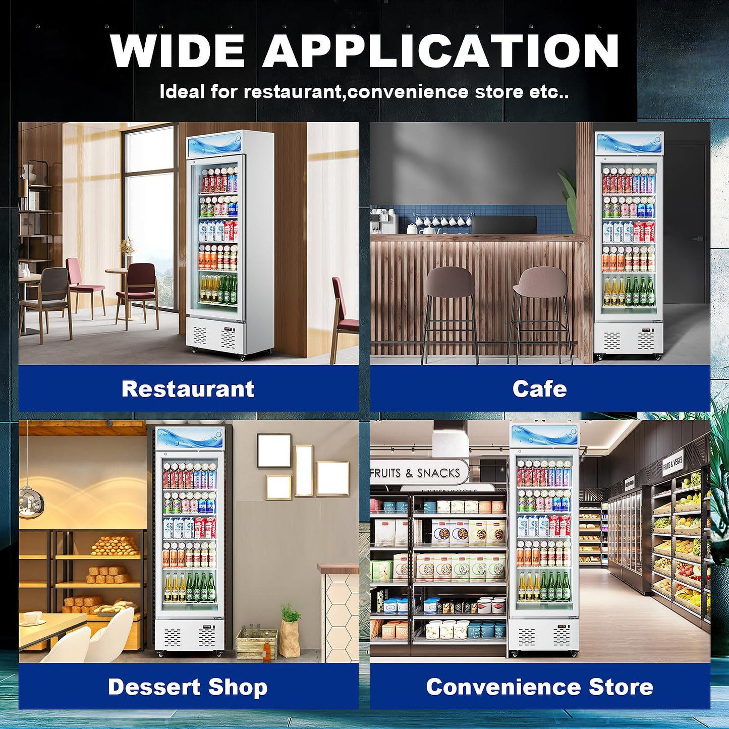 ECEVT 22.8'' W Commercial Beverage Refrigerator, 11 Cu.Ft Glass Door Drink Cooler with Soft Light and 5 Shelves, Display Refrigerator for Restaurant Store Cafe Bar, White