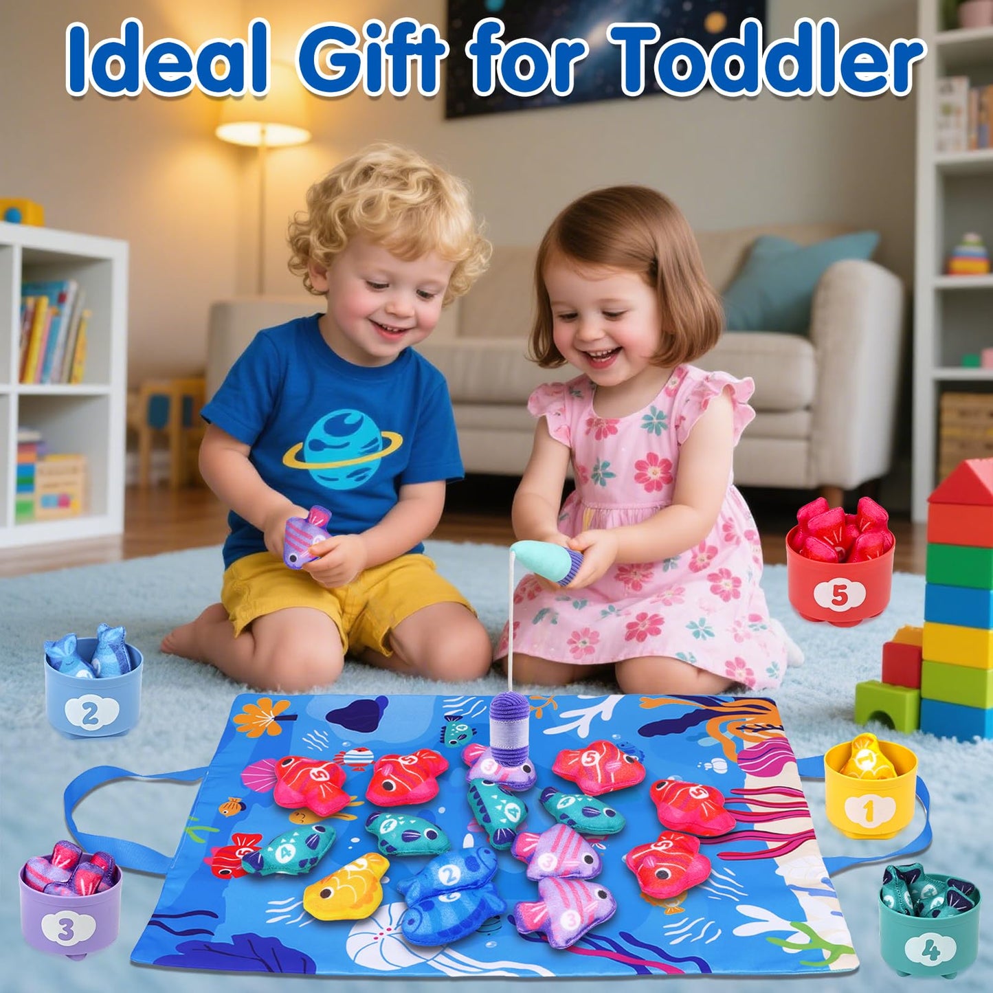 Arovan Montessori Toys for 1 Year Old - Cloth Fishing Game with Stacking Cups Toddler Toys for One Year Old Boy Girl First Birthday Gift - Sorting Learning Baby Toy 12-18 Months 1 2 Year Old