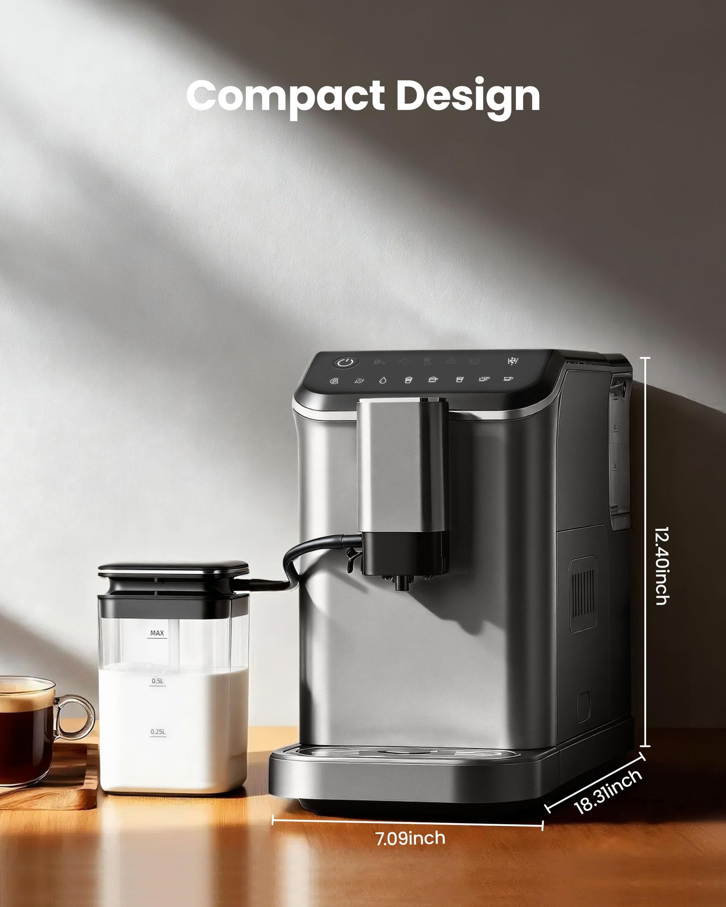ICEVIVAL Automatic Espresso Machine, 20 Bar Espresso Maker with Touch Control, 15-Grind Settings Super Automatic Coffee Machine with Integrated Milk Frother, Auto Self-Cleaning