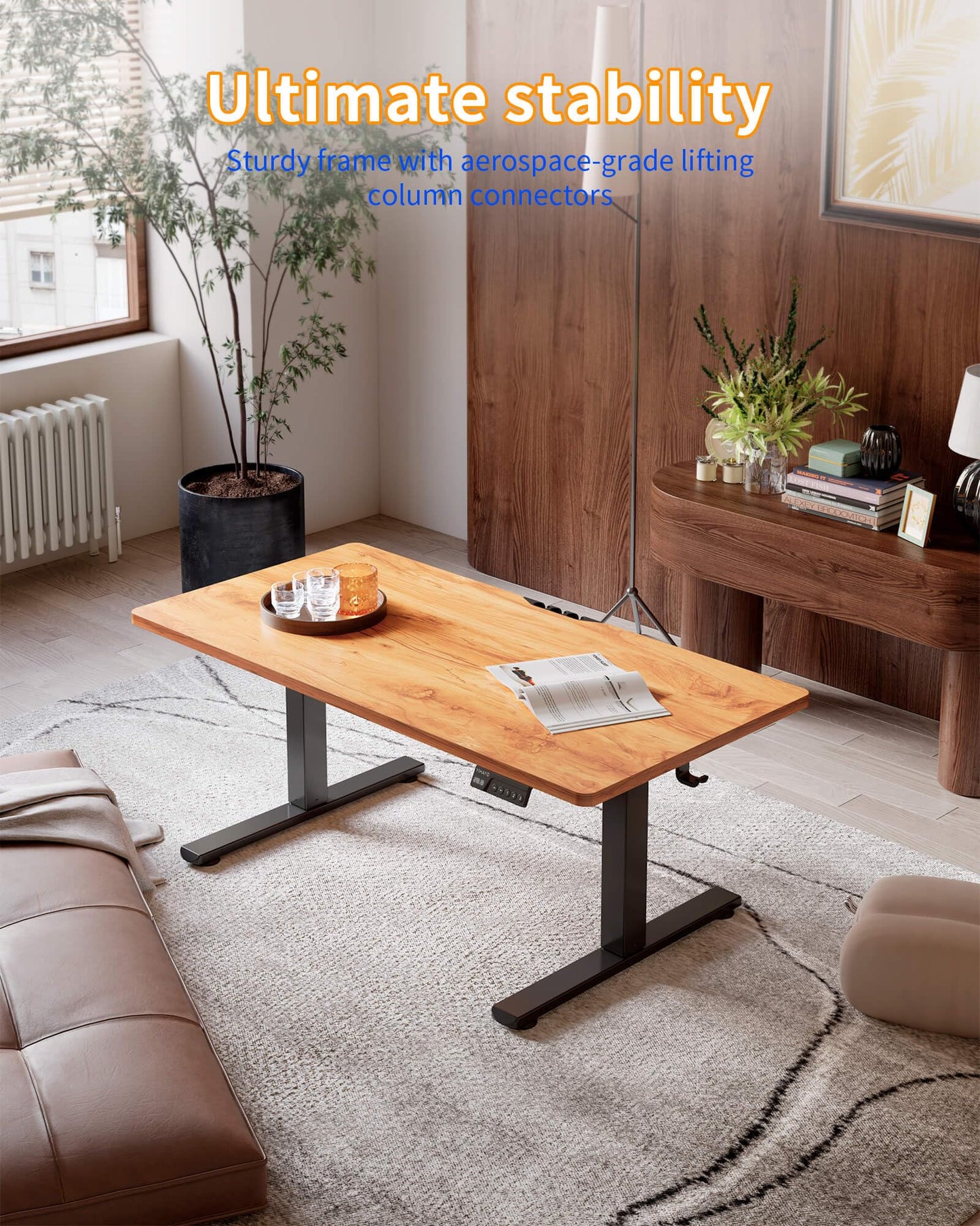 YIHAYO One-Piece Low Height Adjustable Desk, Lifts 18.1-28.3 Inches, Electric Standing Desk for Short People, 32 x 24 Inches Computer Table with Splice Board for Home Office, Rustic Brown