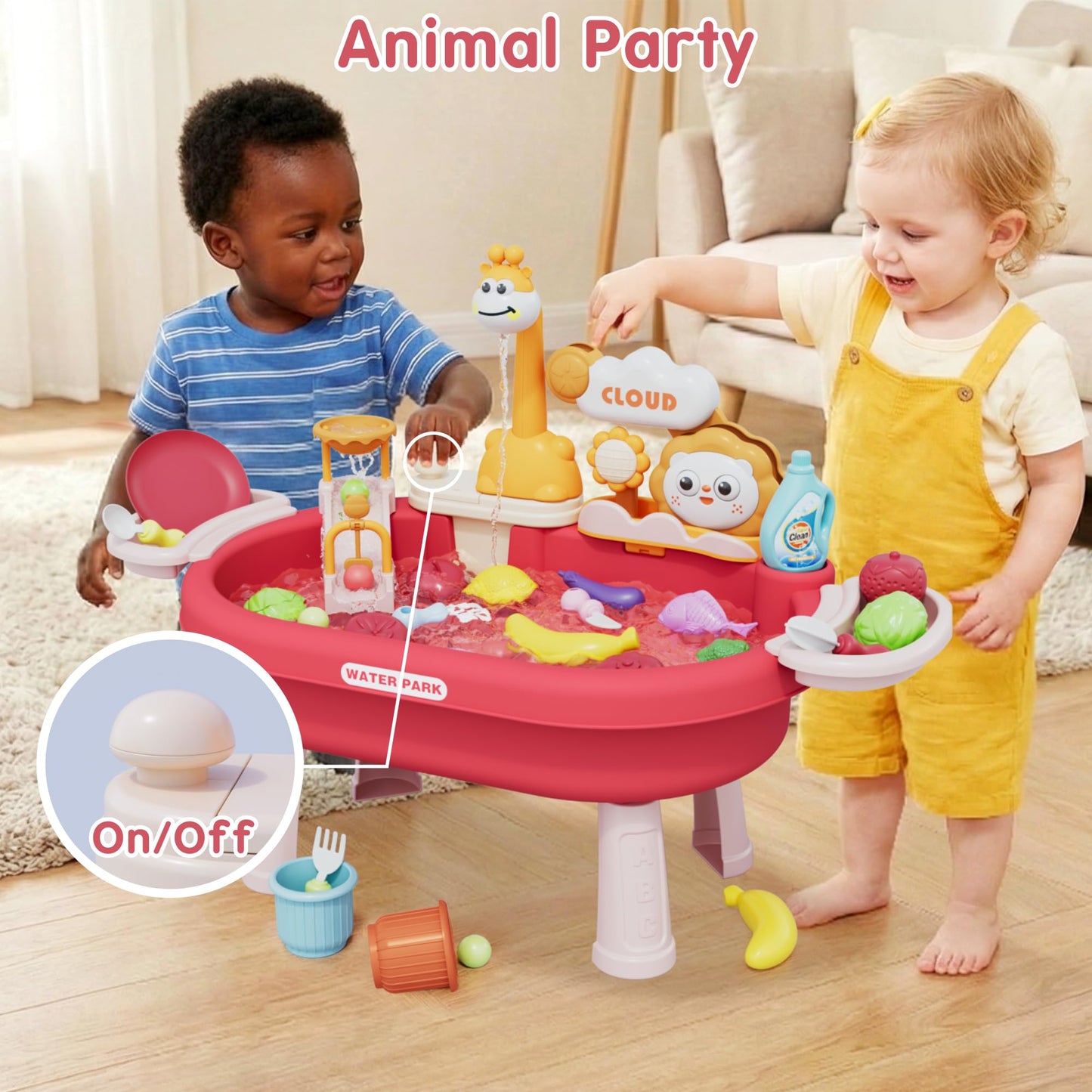 2026 New Kids Sand & Water Table Toys for Toddlers, Kids Water Park Play Kitchen Sink with Running Water,Giraffe Electric Faucet,Water Rolling Game,Detachable Legs Toddler Summer Toy for Boys Girls
