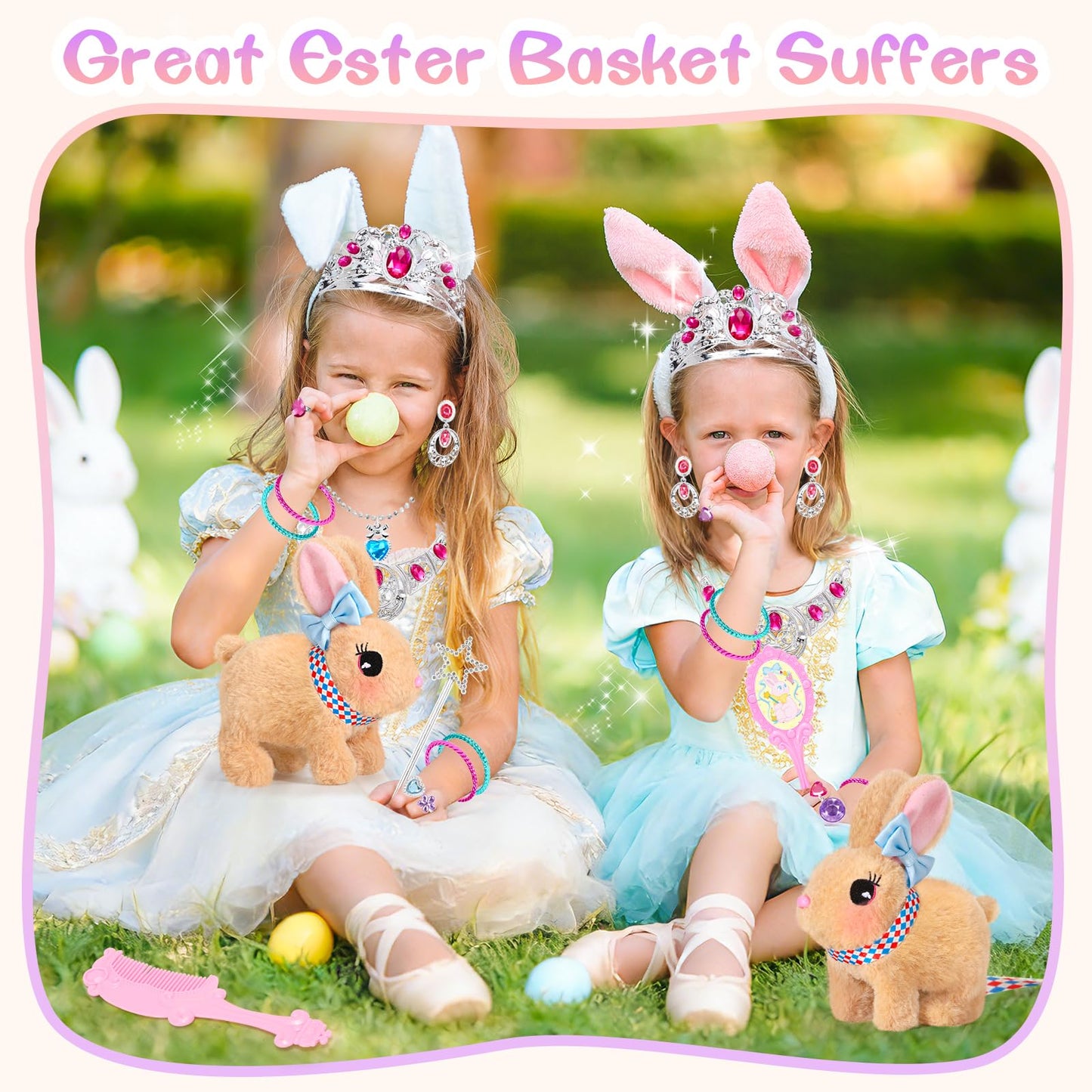 CatchCute Plush Toys Interactive Realistic Walking Bunny Toy Set with Leash and Mesh Storage Bag,Stuffed Bunny with Princess Jewelry Accessories,Perfect Thanksgiving Birthday Gifts for Kids