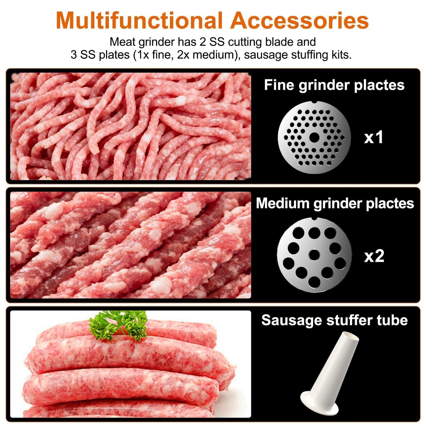 Culistra Commercial Meat Grinder Mincer, 3500W ETL Heavy Duty Sausage Stuffer with Reverse, 3 Plates & 2 Blades, Sausage Tubes Set, for Catering Restaurant Butcher Shop