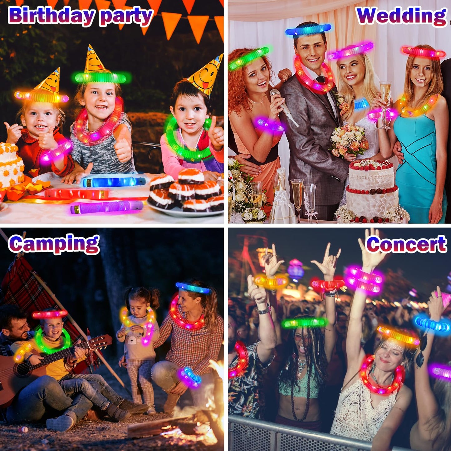 Glow Sticks Party Favors Supplies for Toddlers 18 PCS, Camping Essentials Toys Gifts for Kids, Light up Pop Tubes Necklace ＆ Bracelet Accessories, Treats Non Candy for Graduation, Birthday, Wedding