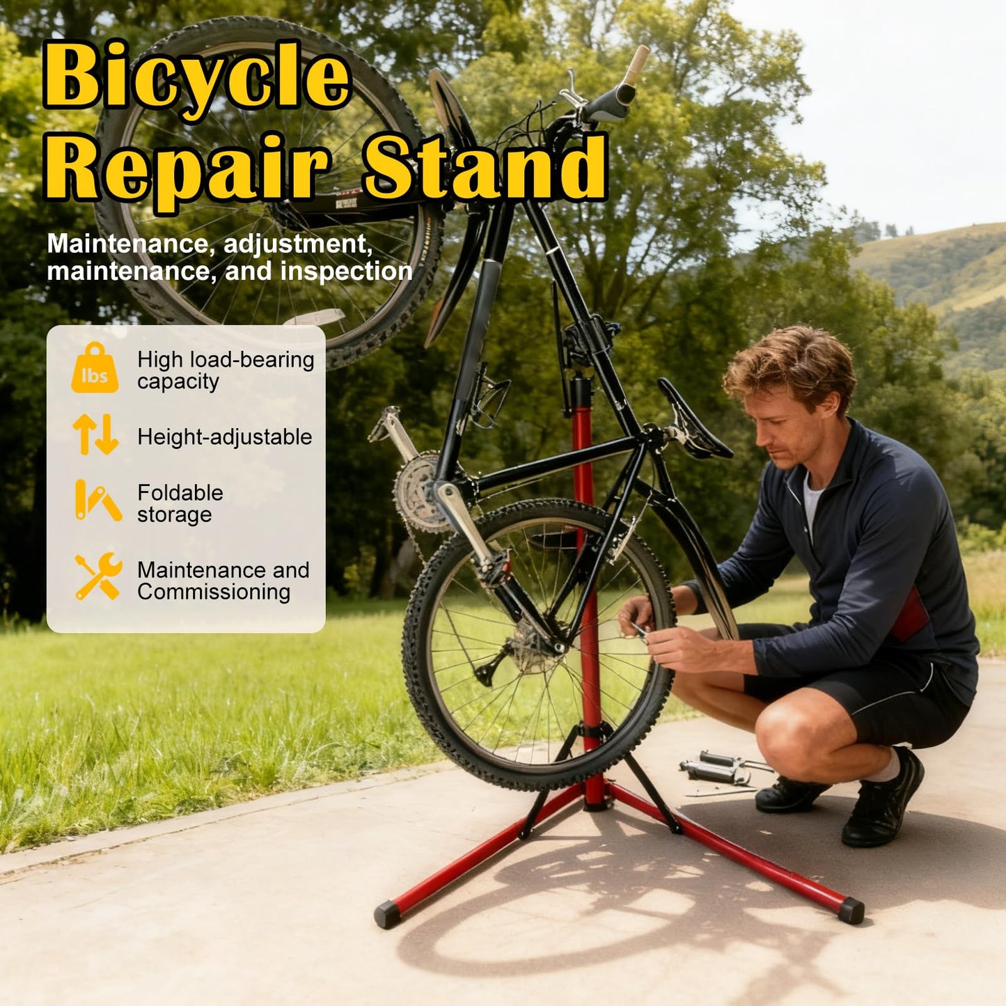 Heavy Duty E Bike Repair Stand (Max 110 lbs), Foldable Bicycle Maintenance Rack, Portable Bicycle Stand Maintenance Workstand Aluminum Made For Electric Bikes, Mountain Bike and Road Bike (Red)