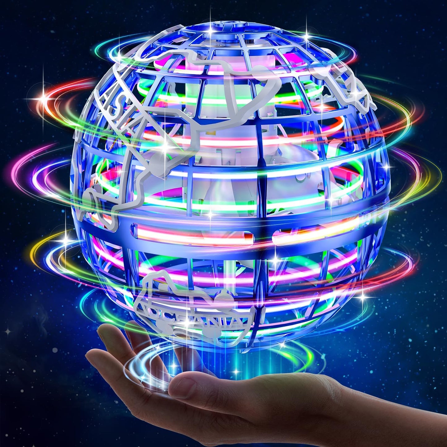 RIEYON Flying orb Ball 2025 Upgrade Hover Boomerang Ball 6 Lighting Effects Cool Toys for Kids Teen Adults Indoor Outdoor Flying Ball Toy