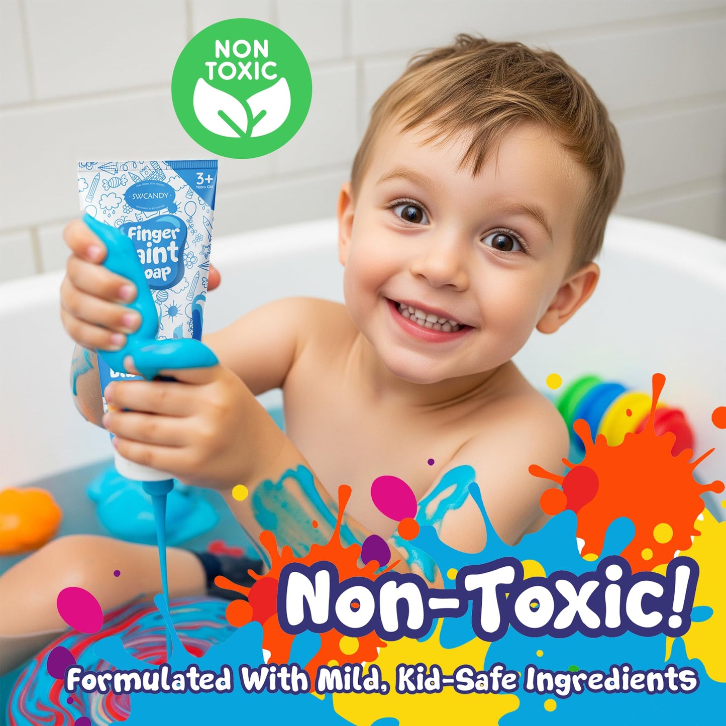 SWCANDY Bath Paint Soap Toys Kids Toddler 6 Pack Non-Toxic Washable Bathtub Paint for Finger Painting on Tub Walls Toy for Creative Play Fun Bath Art