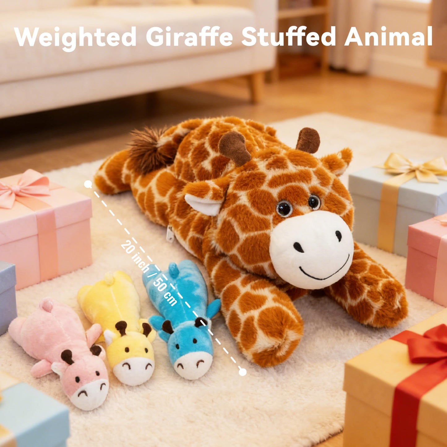 AmyToo Giraffe Stuffed Animals, Mommy Giraffe Plush with Baby, 4 Pcs Plush Toy for Girl Boy, Birthday Valentine's Gifts for Girlfriend, Kids, Toddler, Age 3-8, Yellow