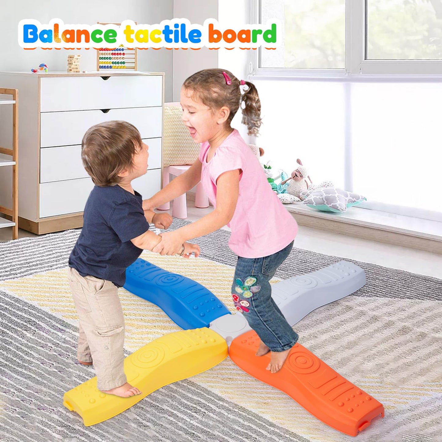 8Pcs Stepping Stones for Kids Balance Beam Toddler Non-Slip Plastic Balance Stepping Stones Sensory Toys for Toddlers, Indoor or Outdoor Play, for Age 3-5 Years, Orange Blue