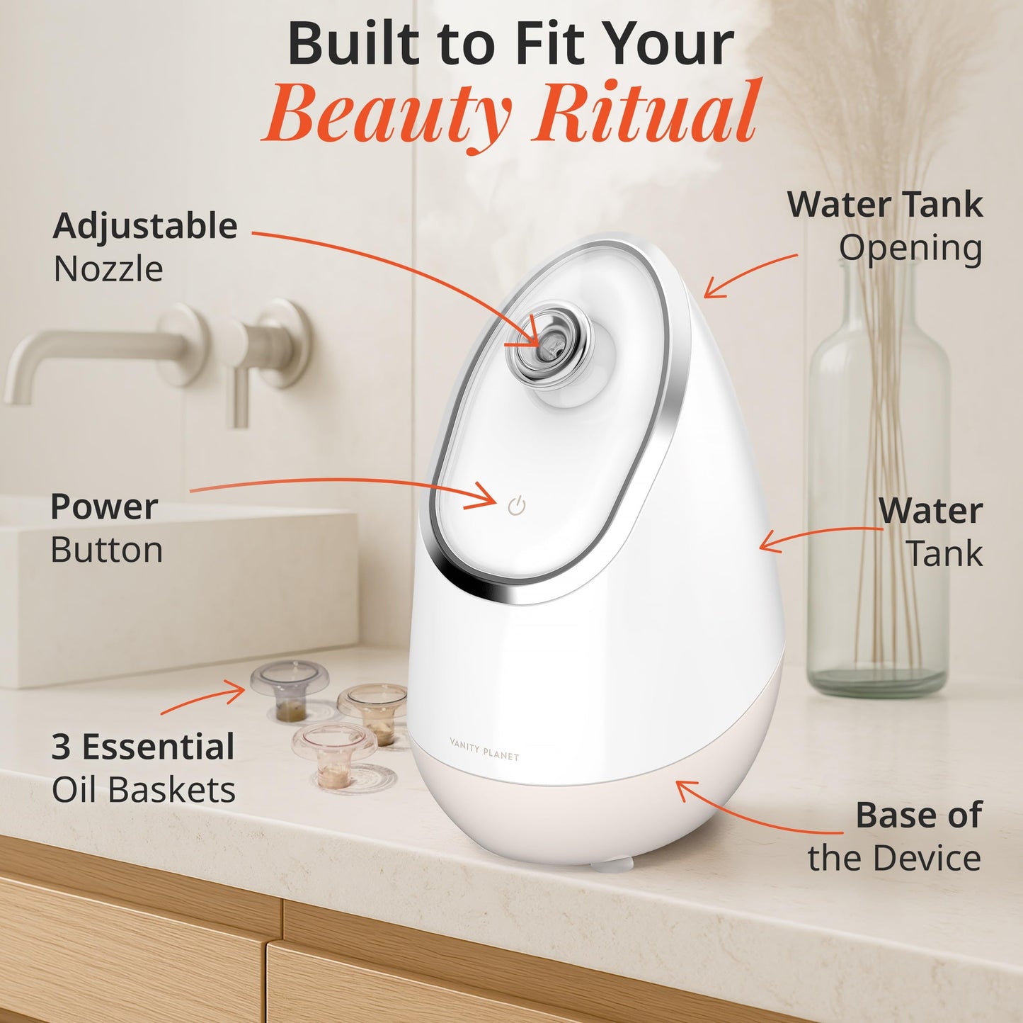 Vanity Planet Aira Ionic Facial Steamer + Raedia 2.0 Facial Cleansing Brush (White) – Prep & Deep Cleanse Skincare Bundle for Glowing, Clear Skin – Ionic Steam + 4 Brush Heads for Spa-Quality Results