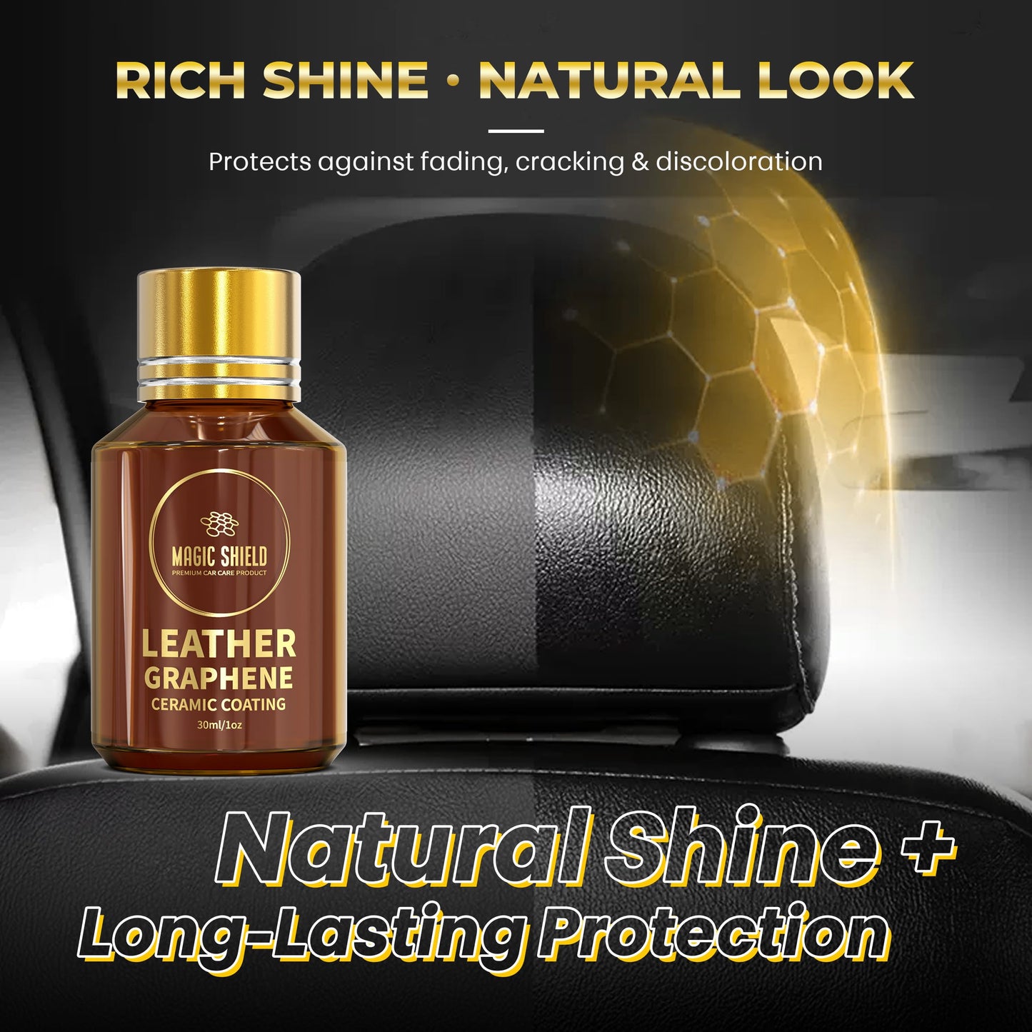 Magic Shield Graphene Leather Care Coating- Lasts 5 Years+ in Real World - Advance SiO2 Protection, UV & Water Resistant, Perfect for Cars, Motorcycles, Marine, RVs, Furniture and Shoes