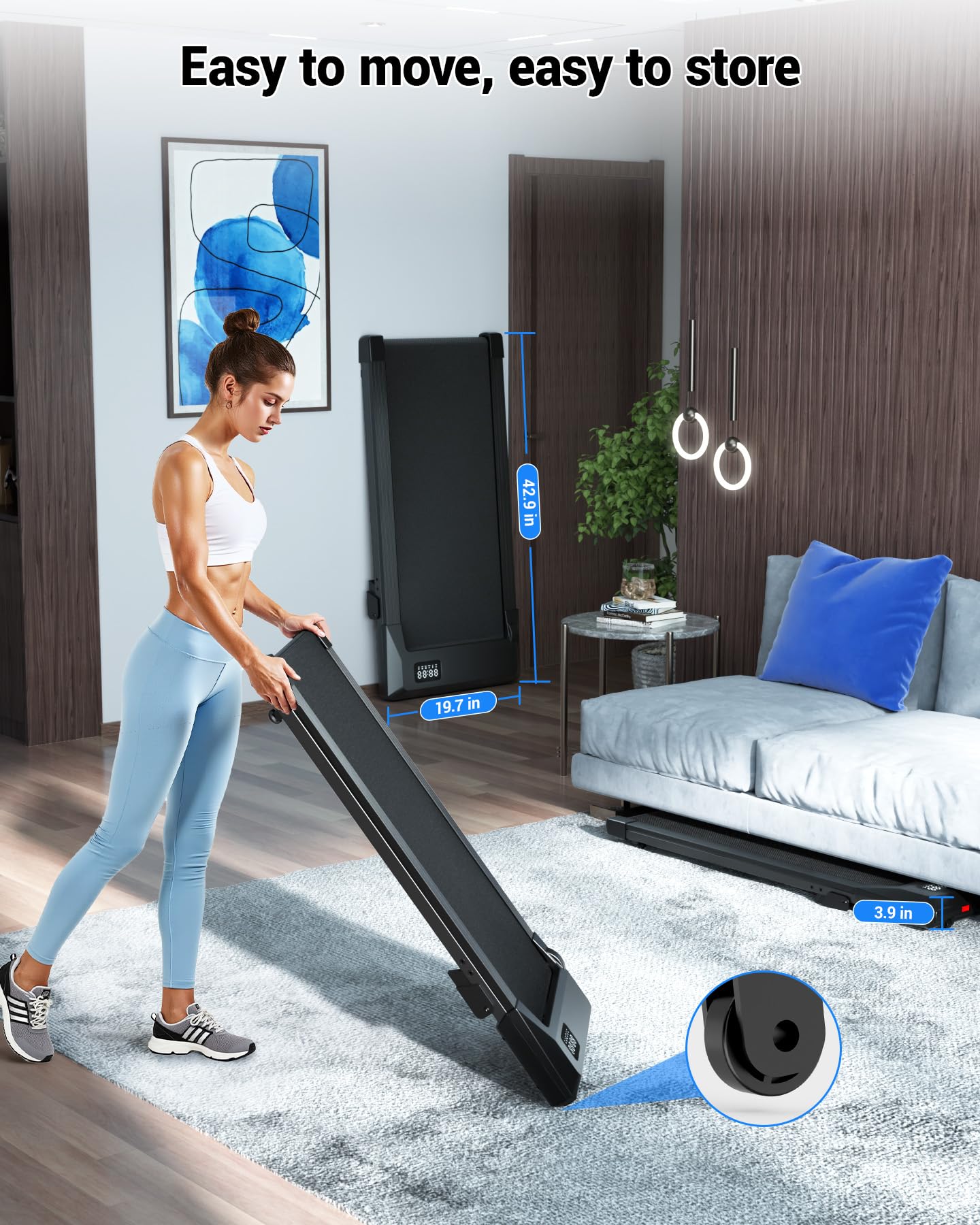 DeerRun Under Desk Walking Pad Treadmill for Home & Office, 6% Manual Incline, 0.6–3.8 MPH Walking Speed, 300 lb Capacity, App & Remote Control