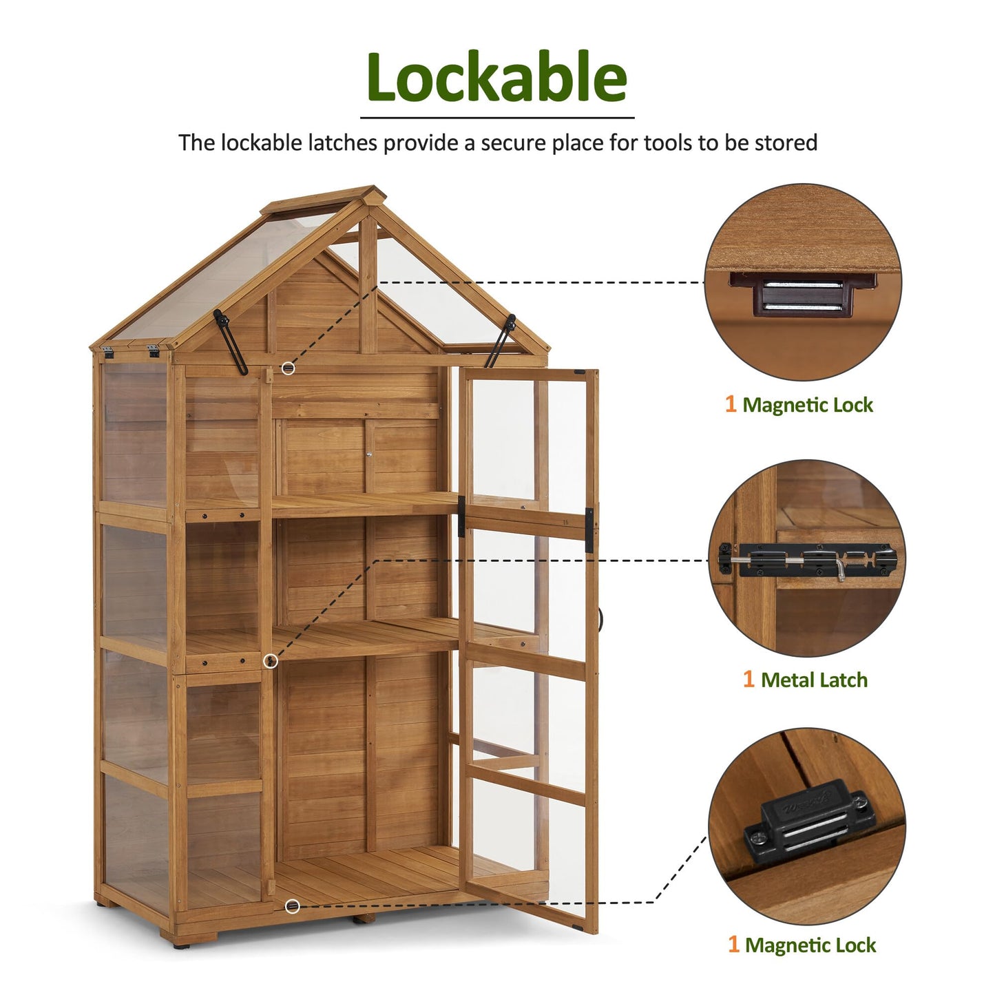 MCombo Wooden Greenhouse Outdoor with Openable Roof Vent and Adjustable Shelves, 0826 (Natural)