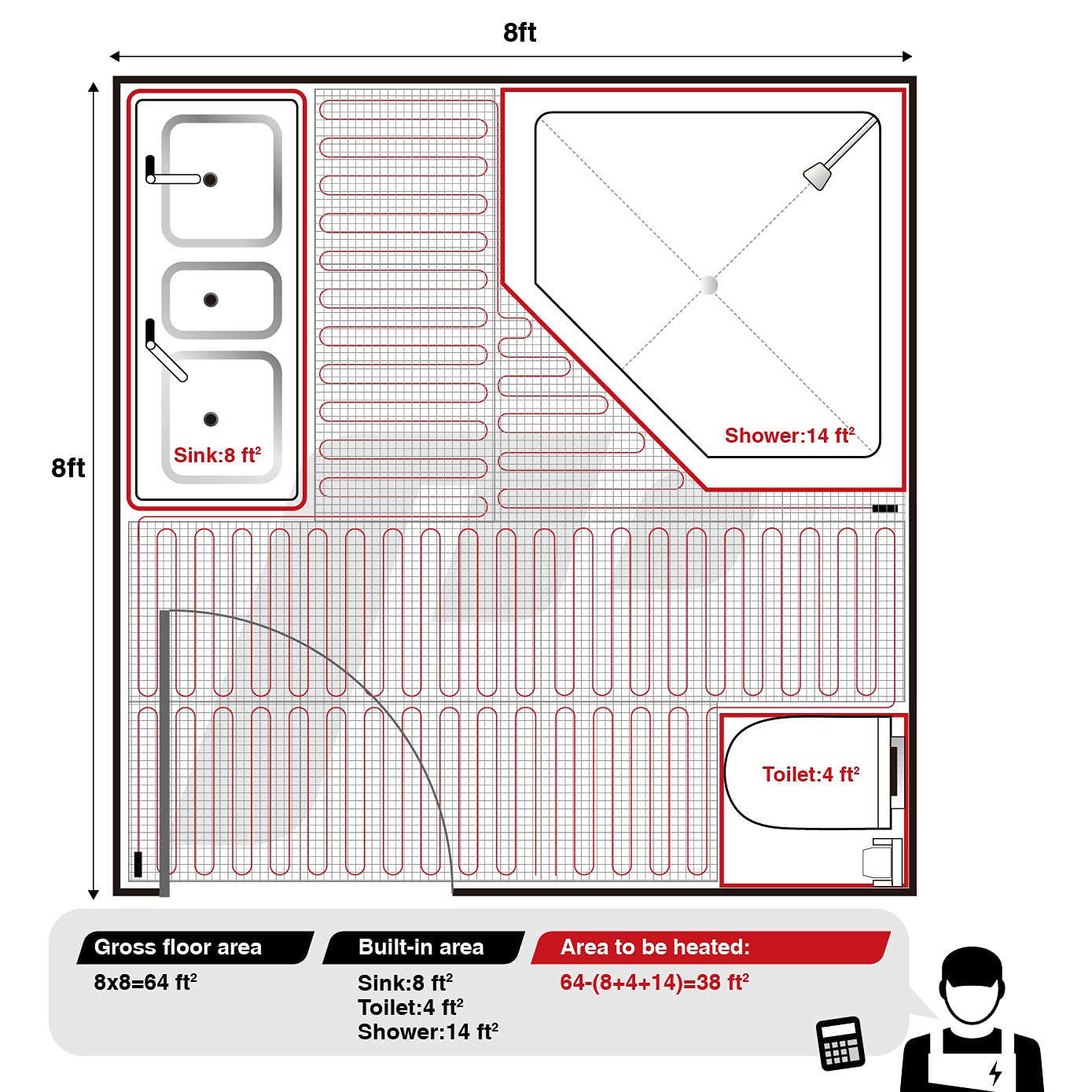 VineHeat Radiant Floor Heating System 80 sq ft | Underfloor Heating Wire Easy to Install | Safe and Quiet Heated Floor Mat with Long Lasting Heat, 120V (*Thermostat Sold Separately*)