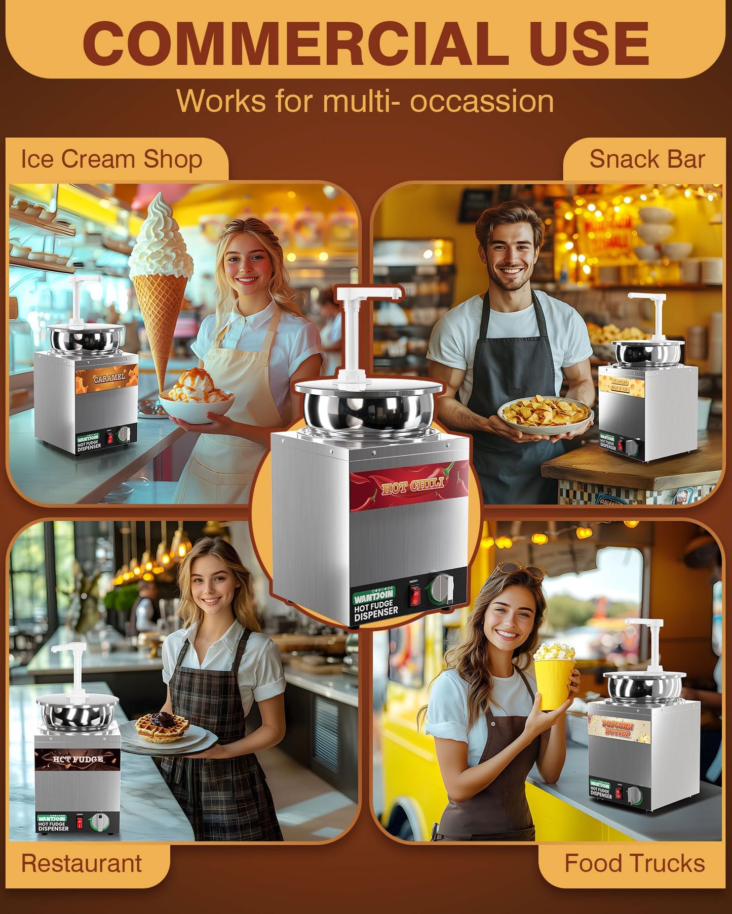 WantJoin 4.6Qt Nacho Cheese Dispenser with Pump - Nacho Cheese Warmer,Stainless Steel Hot Fudge Warmer W/5-Level Temperature Adjustment,Commercial Hot Fudge Dispenser for Caramel