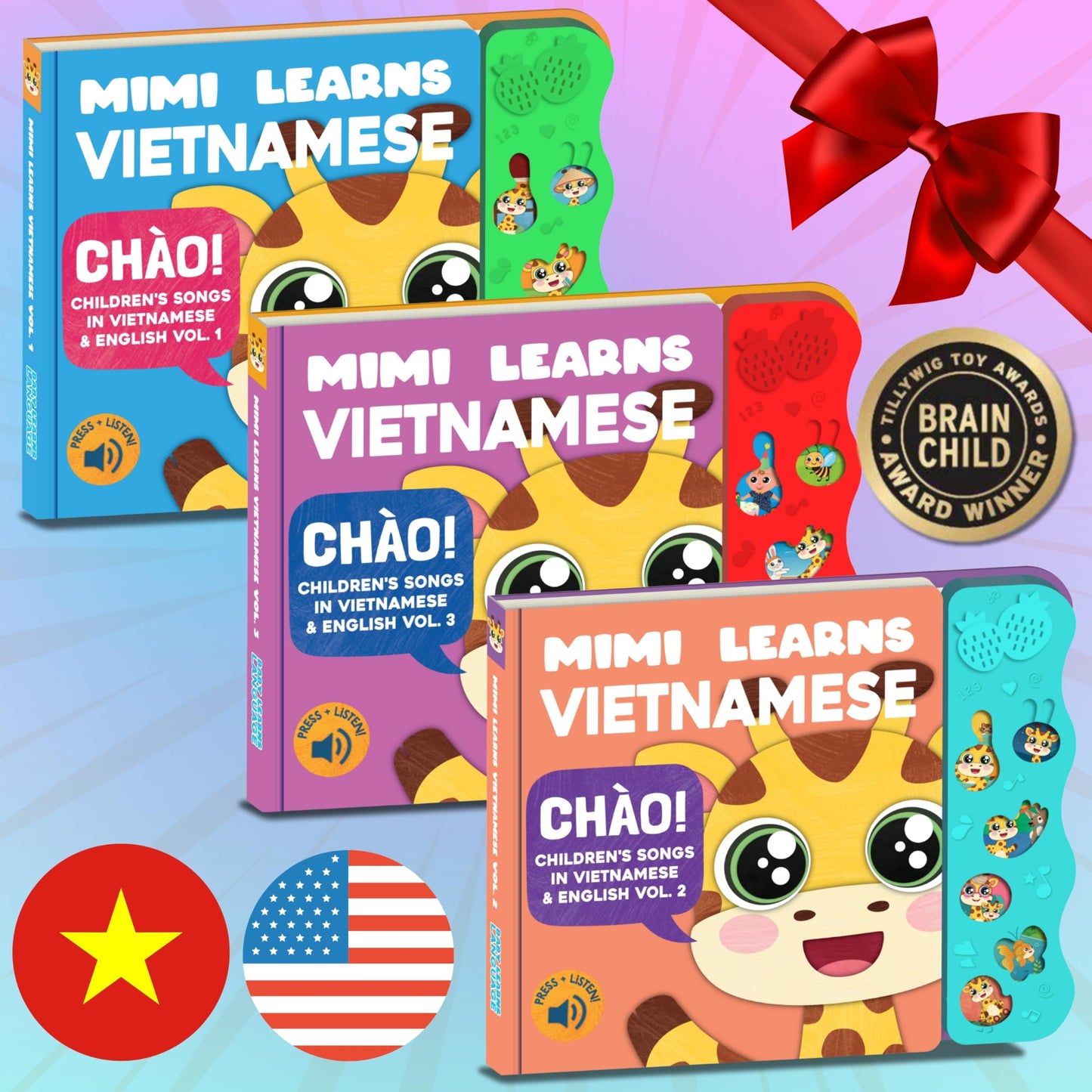 Mimi Learns Vietnamese Vol. 2 — Interactive Sound Board Book for Toddlers 1-3, Bilingual English & Vietnamese Songs & Music, Talking Musical Learning Toy and Gift for Babies & Kids