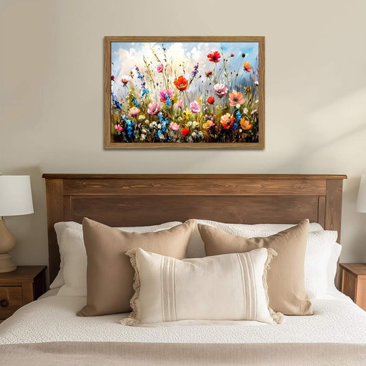 Framed Nature Floral Canvas Wall Art for Living Room - Colorful Flowers Botanical Wall Decor, Floral Market Watercolour Pictures Prints for Bedroom Bathroom Home Decor 12x16 inch