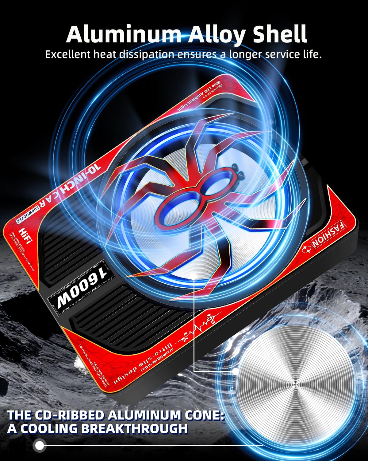 TZGBASS 1600W Slim Under Seat Subwoofer and Amp Package, Powered Car Subwoofer with Built-in Amp, Subsonic Deep Bass, LED Switch Control, High-Excursion Underseat Subwoofer for Truck/Car Audio Systems