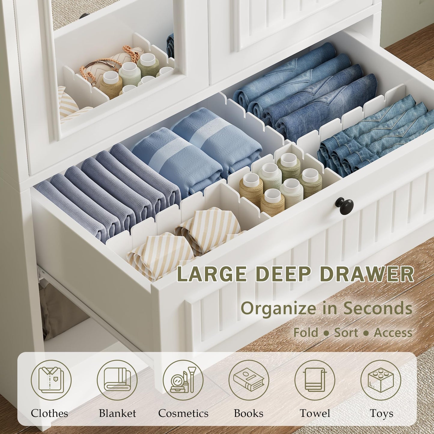 Feonase Armoire Wardrobe Cabinet with Mirror and Drawer, 70" 2-Door Wooden Closet Organizer for Bedroom Storage, White