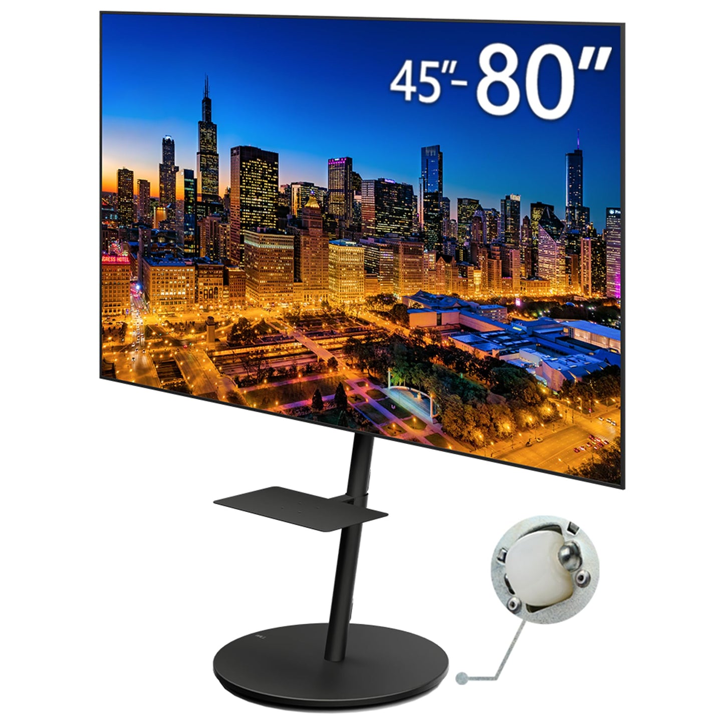 WALL A2 Large Type TV Stand w/ Entertainment shelf Black SET | Japanese Rolling Portable TV Stand with Concealed Caster Wheels for 45-80 Inch | Sleek Shelf | Satin Black
