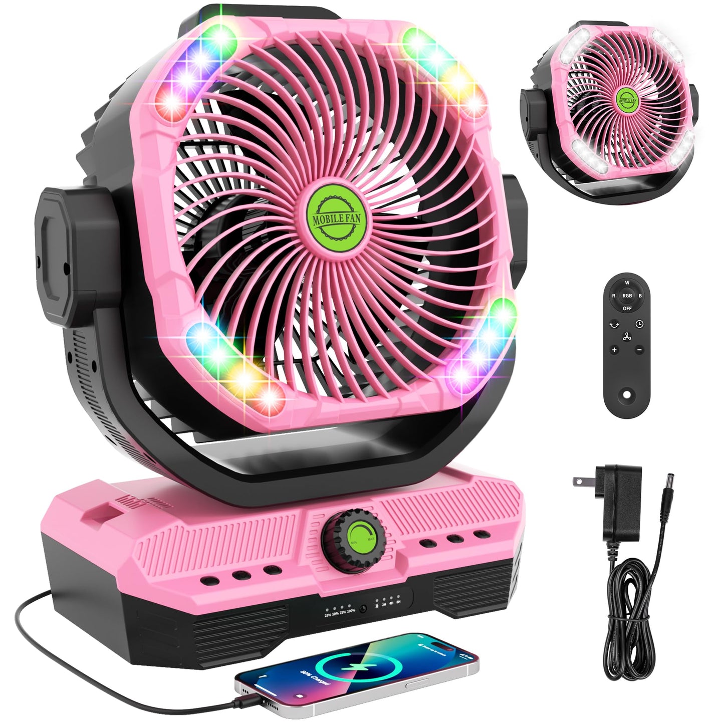 TDLOL 45000mAh Rechargeable fan for Bedroom, Battery Powered Oscillating Fan with Remote, Large Powerful Airflow Battery Operated Fans Portable Quiet Outdoor Table Cordless Fan Christmas Decorations