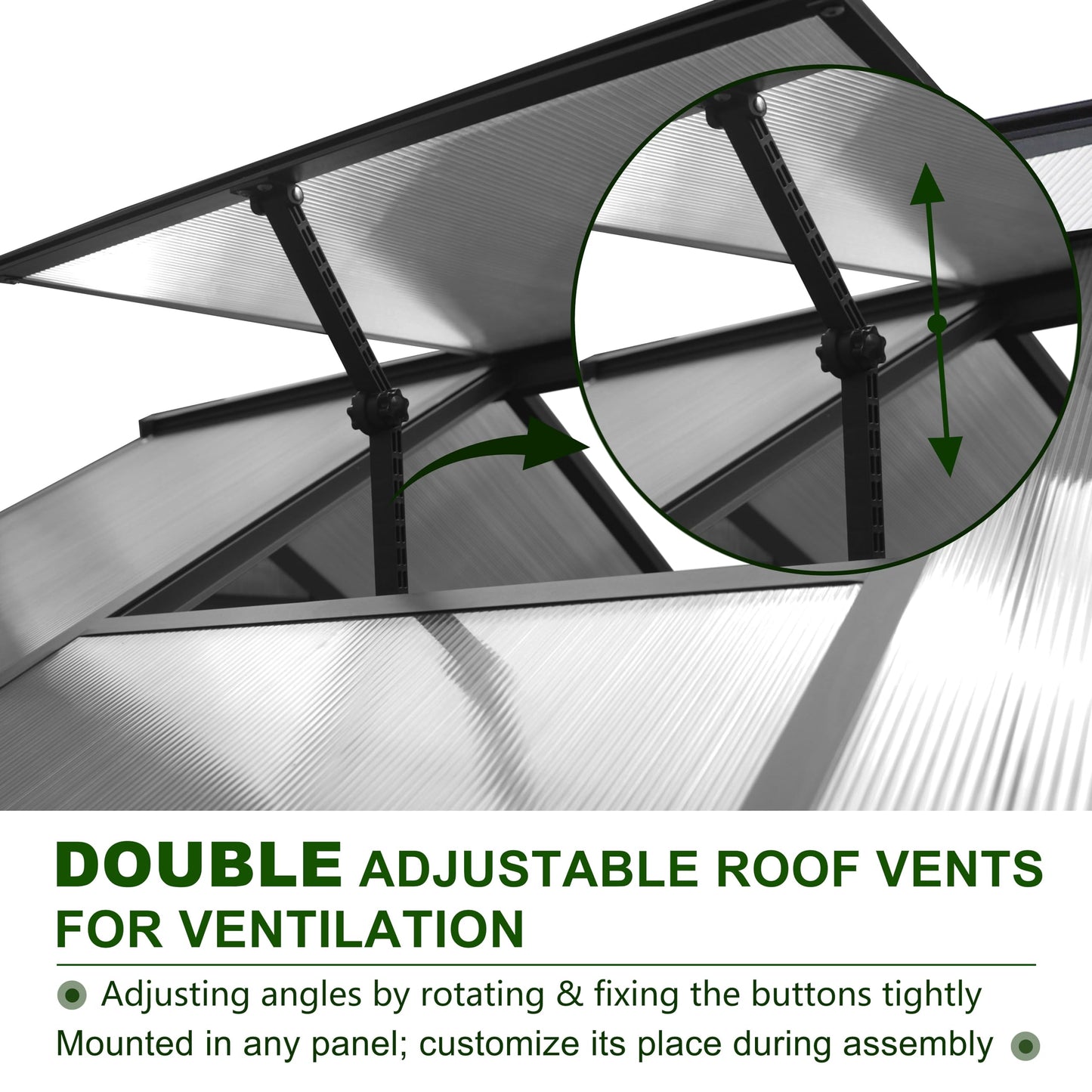 Yardenaler 6x12 FT Polycarbonate Aluminum Greenhouse, Outdoor Walk-in Green House Kit with 2 Adjustable Roof Vents and Lockable Door, Backyard Garden in Winter, Gray