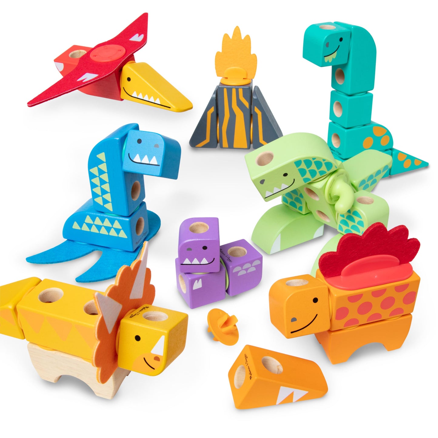 Melissa & Doug Blockables™ Dinosaur Snap and Play, Mix and Match Connectable Wooden Building Blocks Play Set Toy for Preschool Boys and Girls (69 Pcs) - FSC Certified