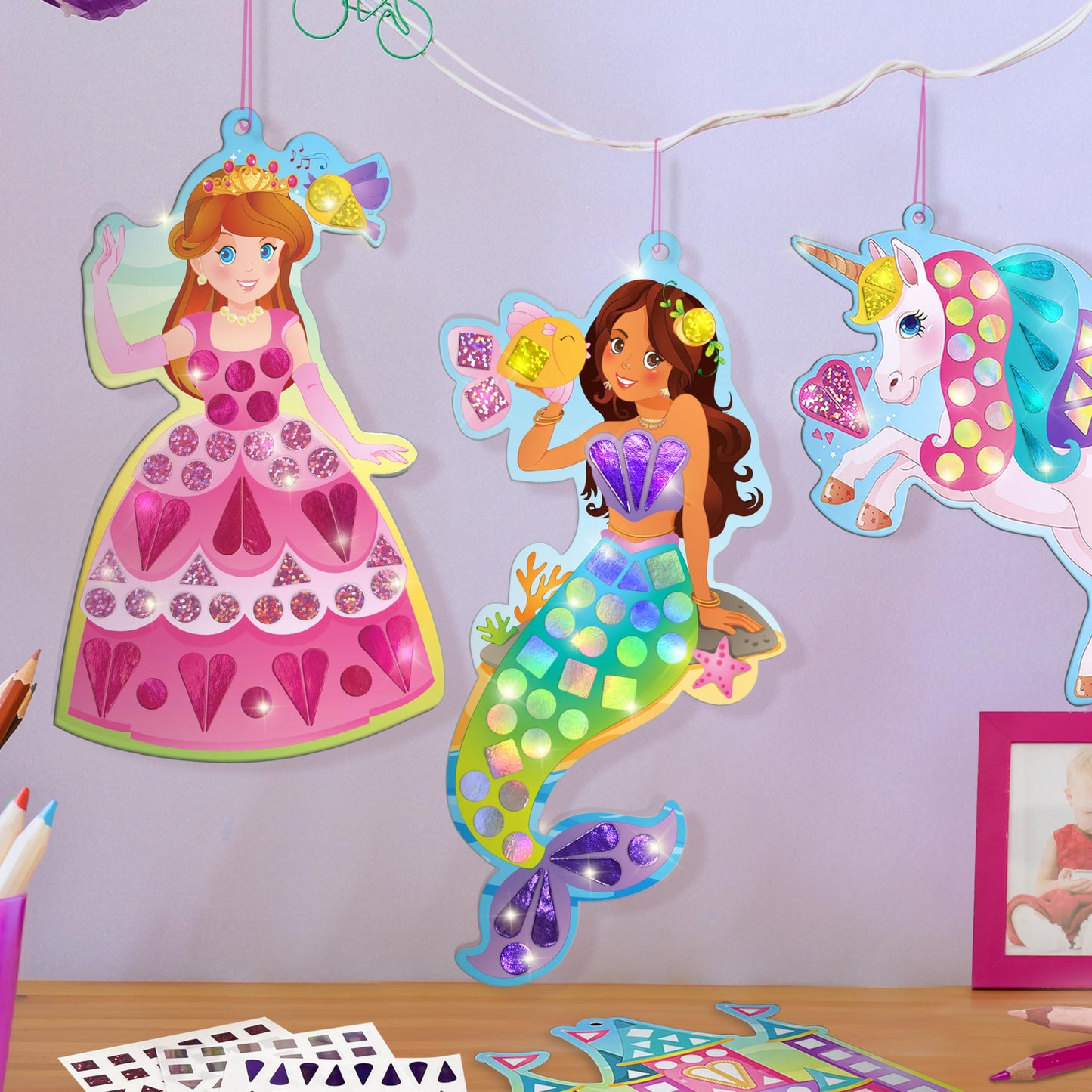 Imagimake Mirror Mosaic Princess & Unicorn Kids Art Set | DIY Craft Kit | Foil Stickers for Kids | Travel Toys | Art & Craft for 3-5 Year Old Girls | Birthday Gift for Girls Ages 3,4,5,6,7,8