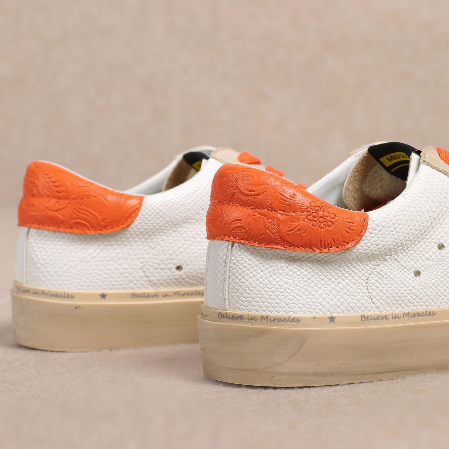 Mi.iM Gaby Rubber Sole Lace-up Snake Print Suede Star Sneakers (White Orange, US Footwear Size System, Adult, Women, Numeric, Medium, 6)