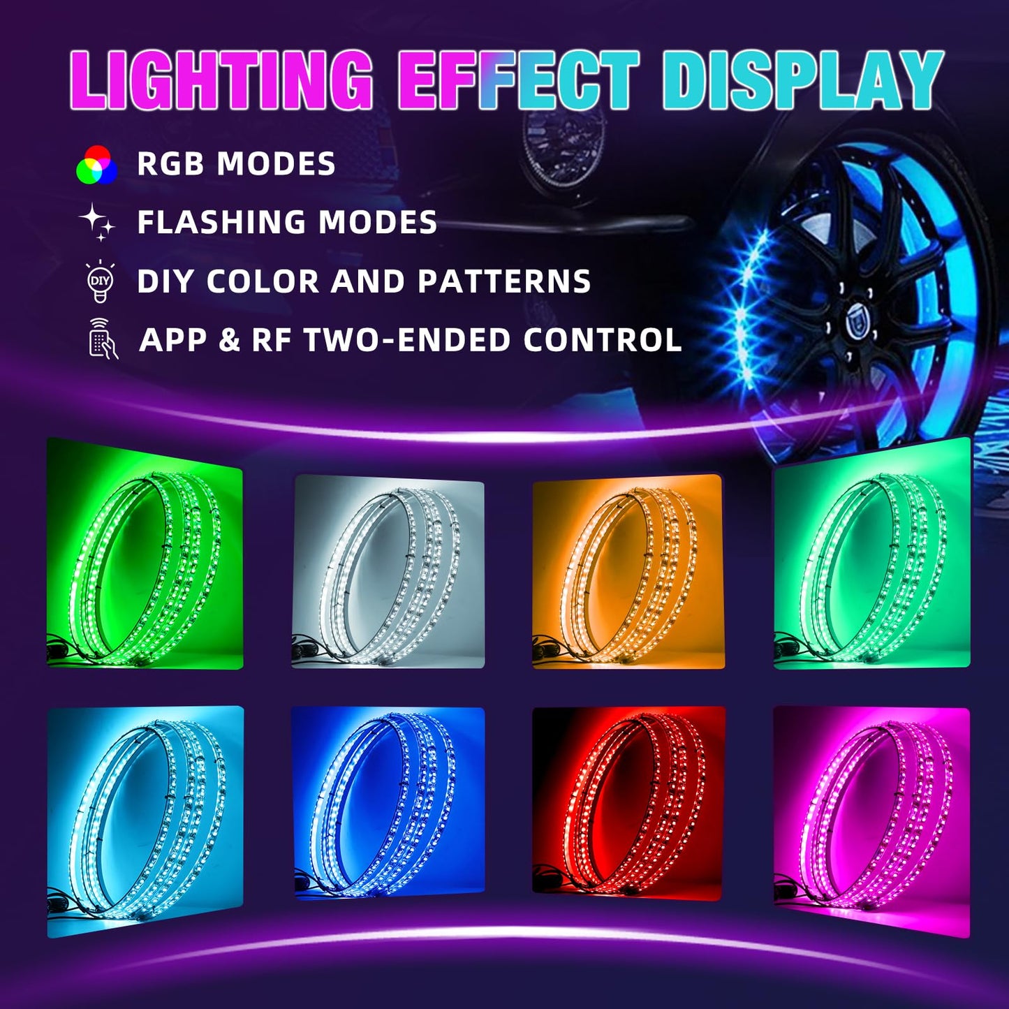 Beatto 15.5 inch Double Row Wheel Ring Light Kit w/Turn Signal and Braking Functionand Can Controlled by Remote and app Simultaneously with Lock Function