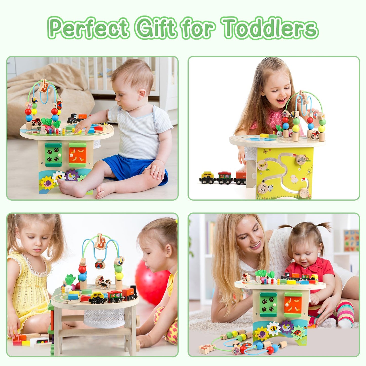 Gemileo Activity Table for 1 Year Old Montessori Educational Learning Toys for 1 2 Year Old Girls Boys Toddlers Baby 12-18 Months 1st First Birthday Gifts 10 in 1 Wooden Bead Maze Sensory Center Toys