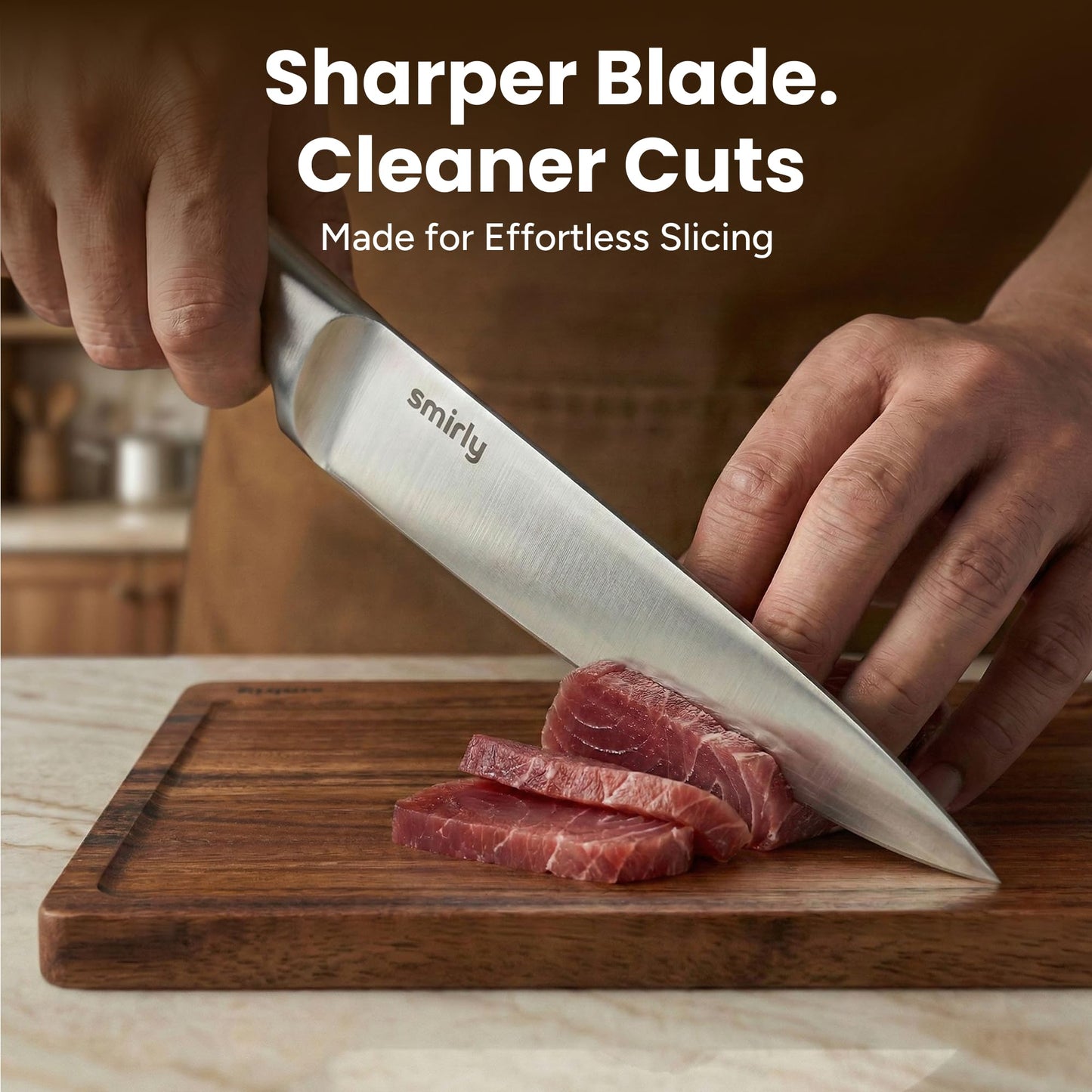 SMIRLY Knife Set - 15 Pieces Knives Set for Kitchen with Block and Sharpener - Stainless Steel Knife Set with Anti-Slip Ergonomic Handle for Steak Bread, Dishwasher Safe, House Warming Kitchen Gifts