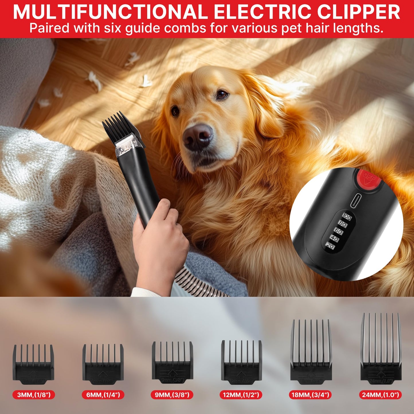 Shop-Vac 4-in-1 Pet Grooming & Vacuum, Dog Grooming Vacuum for Shedding, Professional Clippers, Brushes & Crevice Tool, 10,000Pa Suction, 3.3L Dust Cup, for Pet Shedding, Trimming, and Cleaning
