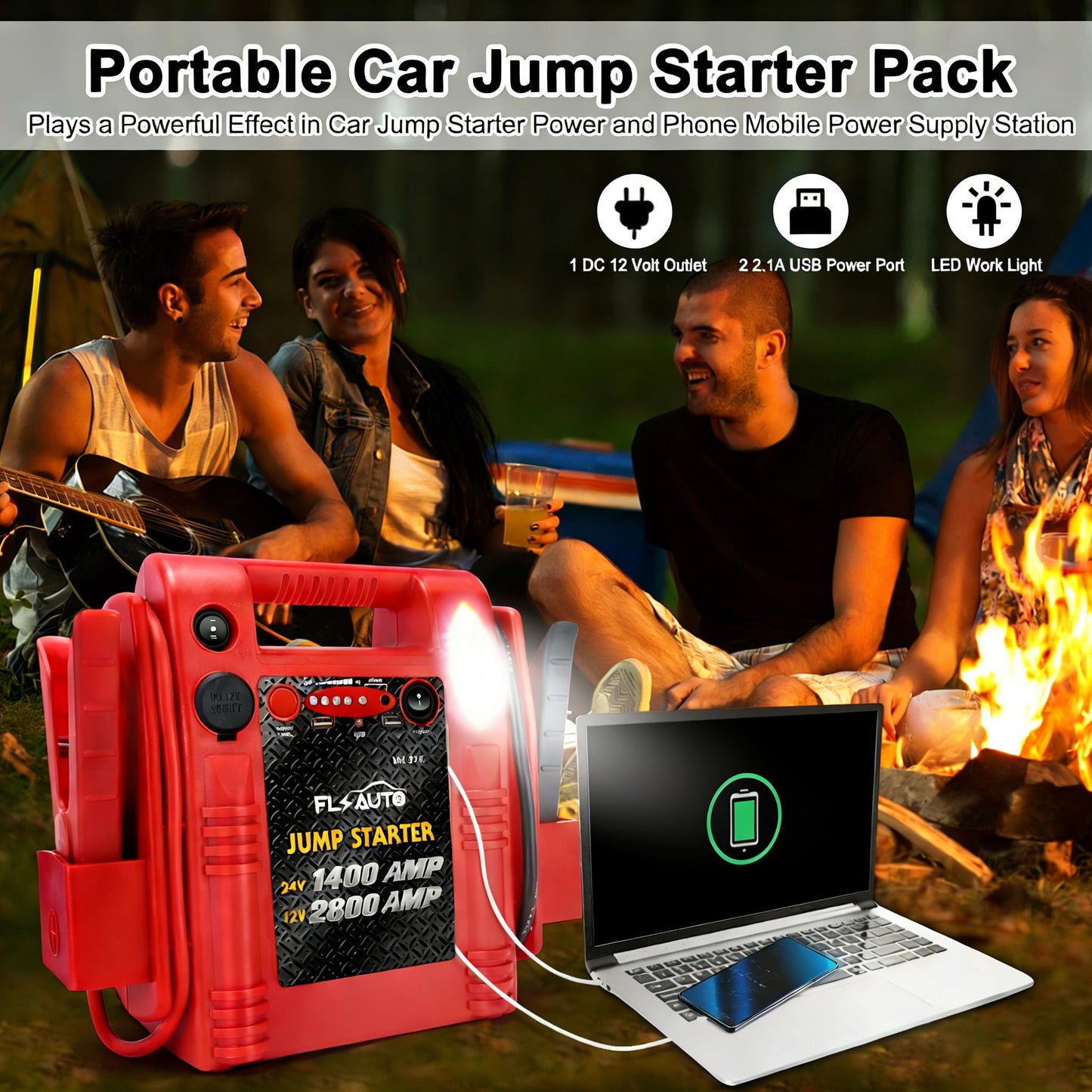 Car Battery Jump Starter - FlyAuto 2800/1400 Amp 12V 24V Heavy Duty Jump Box, Works with Truck Tractor Excavator Automotive Engine Starter Battery Charger Booster Jumper Box with USB/DC Power Unit