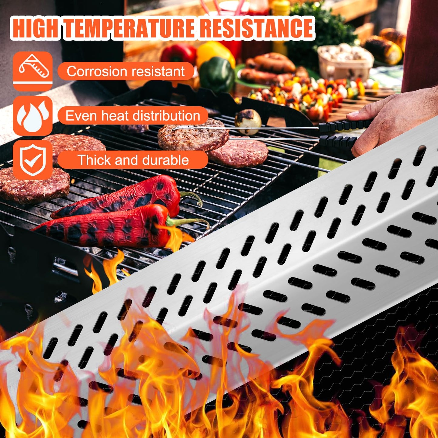 LPTNFRTN 4pcs 16631 Flame Tamer Flavor bar & 3pcs 16520 Heat Plate Shield with 4pcs 16517 Cooking Grates for Bull Grill Replacement Parts, Fits for Blaze Lion, Cal Flame 4 Burner Gas Grills