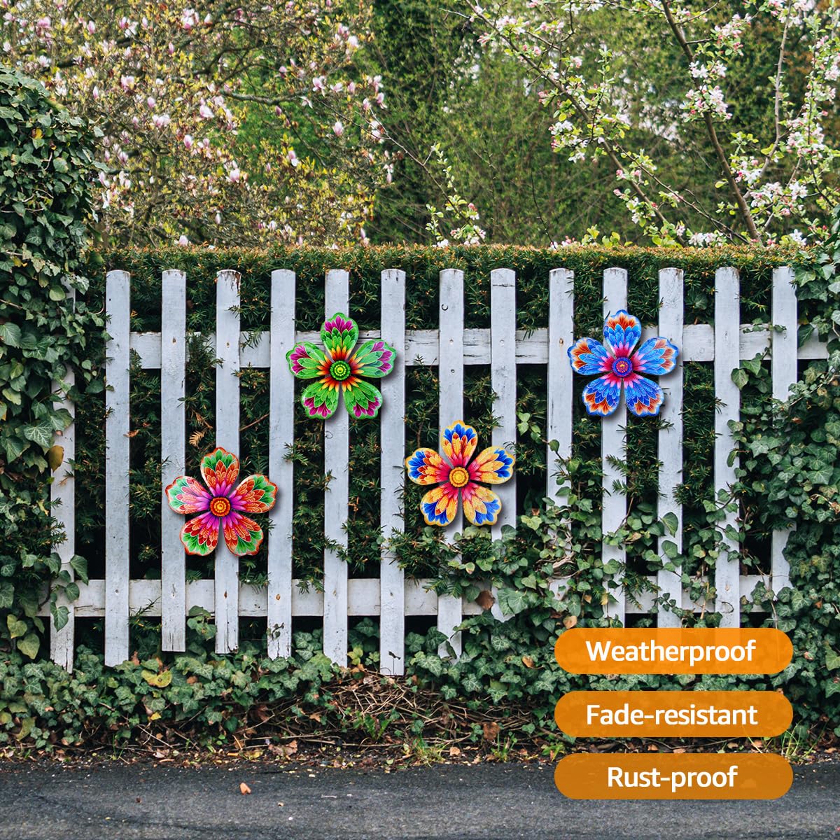 Giyyomtr Metal Flowers Wall Decor - 4pcs 6.2'' Metal Wall Art Hanging Decorations for Outdoor Fence Garden Yard Patio Exterior Wall Decor