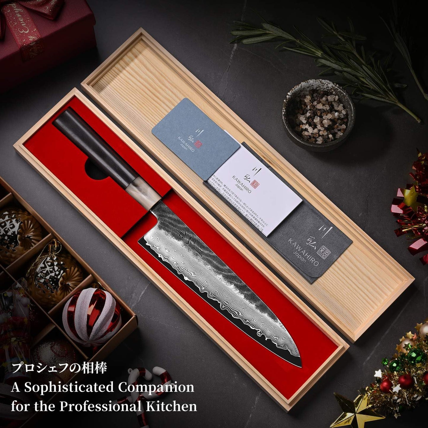Japanese SLD Steel Chef Knife 210mm – 67 Layer Damascus Chef Knife, HRC 64–66 Ultra Hard Core, Hand Forged Professional Chefs Knife with Distal Taper, Ebony Wood & Horn Handle, Wooden Gift Box