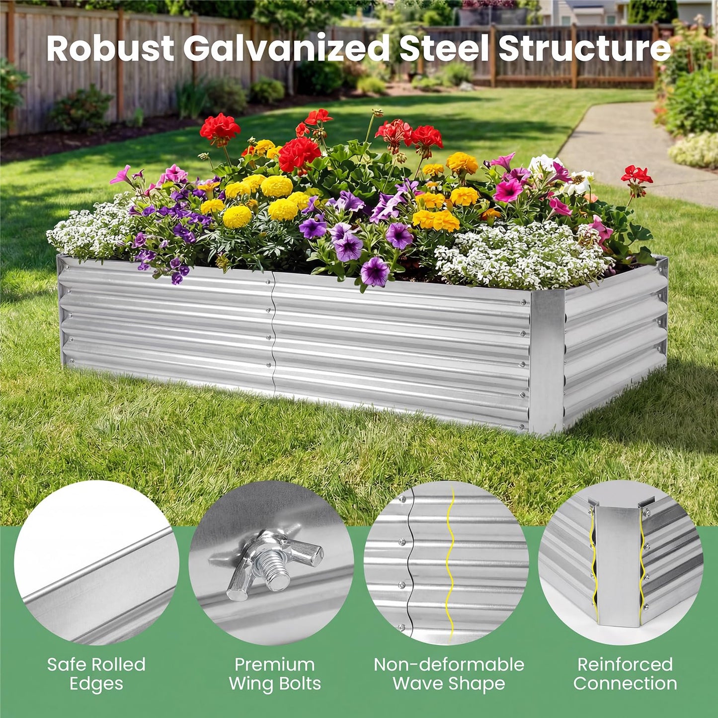 Happygrill Raised Garden Bed with Cover, Galvanized Planter Boxes Outdoor w/Mini Greenhouse, 2 Roll-up Windows & Open-Ended Base, Metal Growing Raised Bed for Vegetables (Silver, 72” x 36” x 37”)